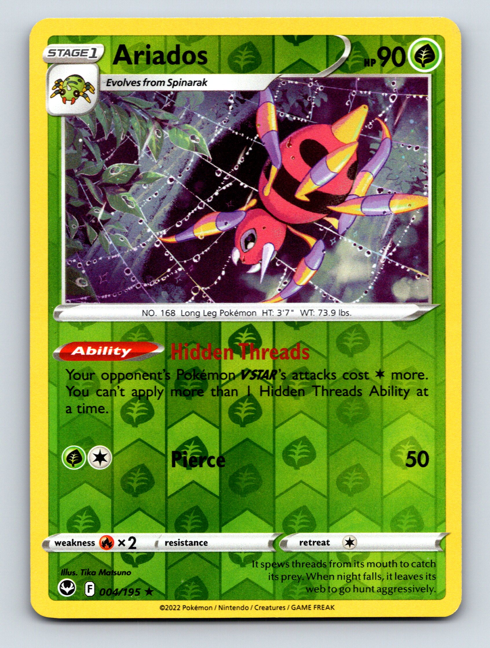 Stage 1 Ariados HP 90 Hidden Threads Ability Pierce Attack Green