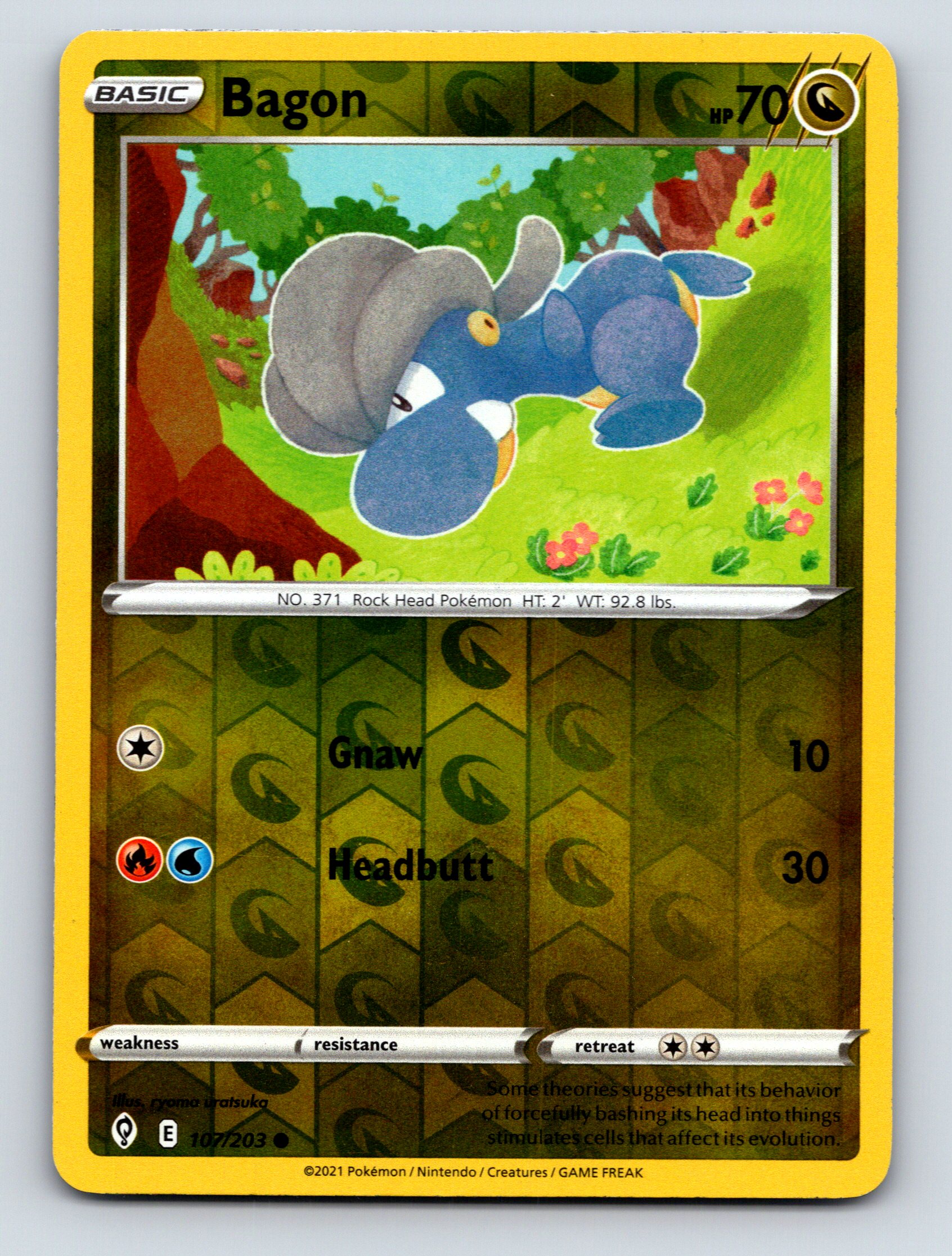 Basic Bagon HP 70 Gnaw Attack Headbutt Rarity Yellow Pokémon | eBay