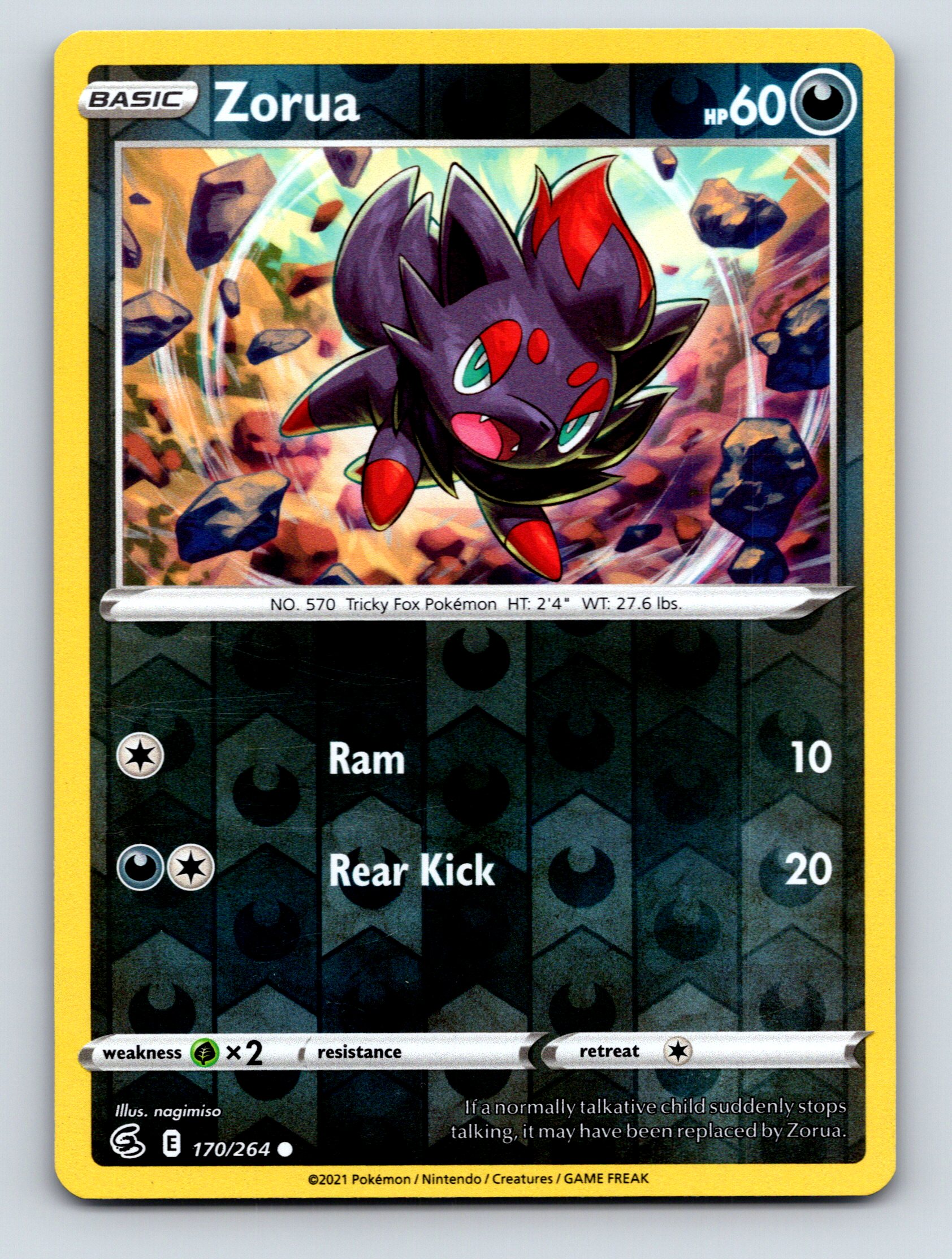 Basic Zorua HP 60 Ram Rear Kick Rarity Dark Colorful Pokmon