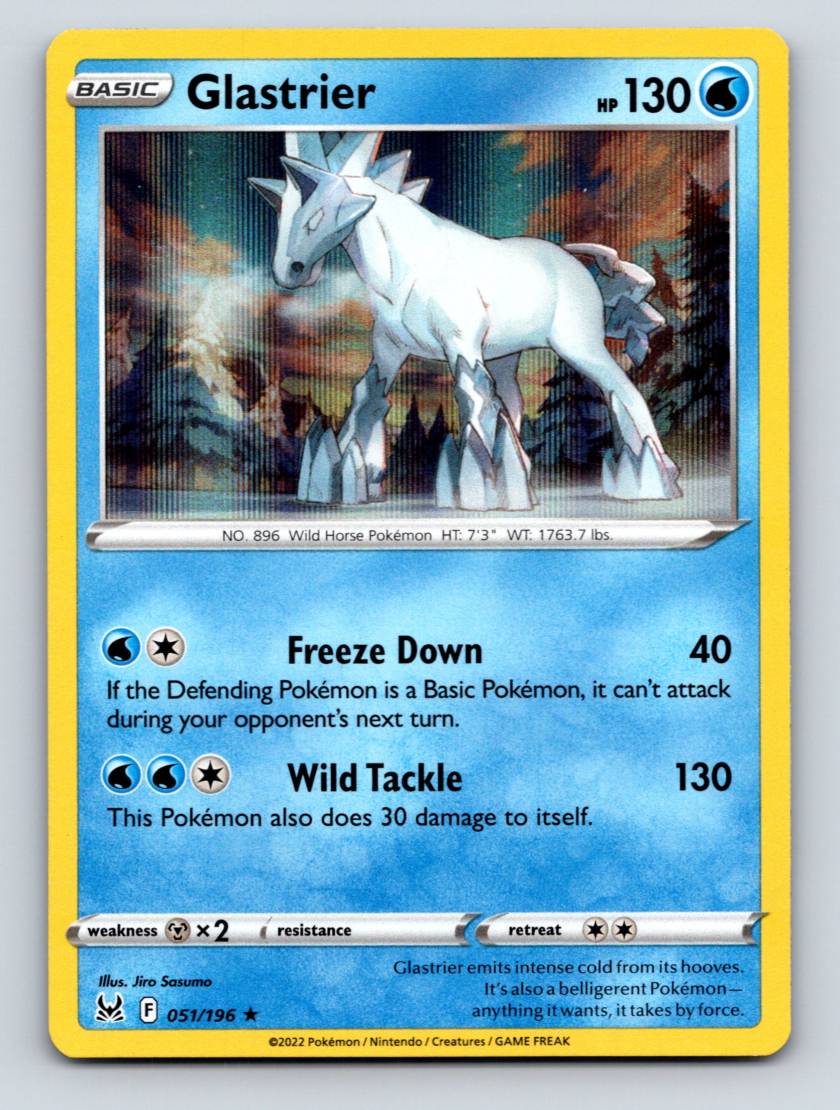Basic Glastrier HP 130 Freeze Down Attack Rarity Blue Pokmon Card