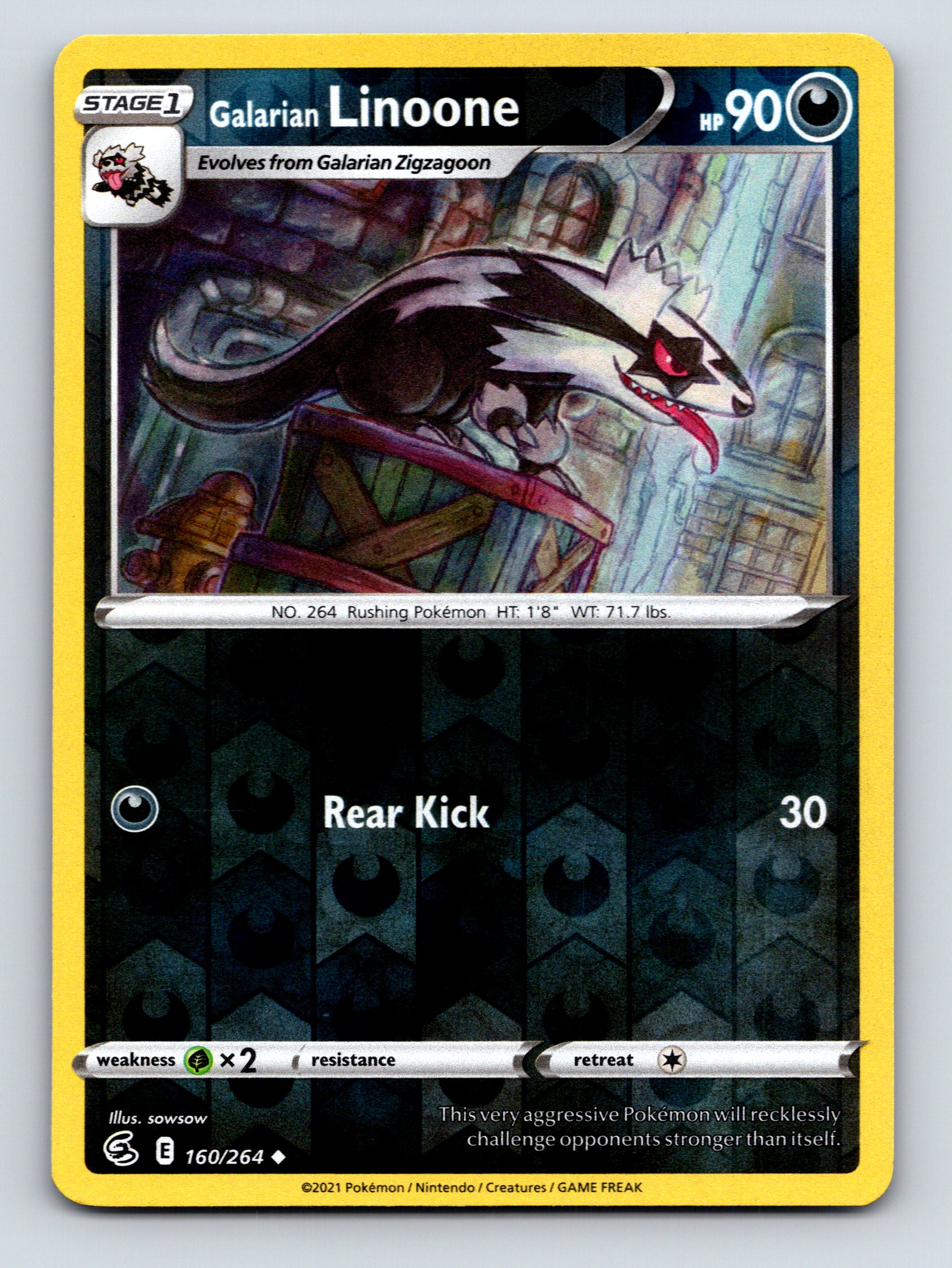 Stage 1 Galarian Linoone HP 90 Rear Kick Rarity Dark Colorful Pokémon