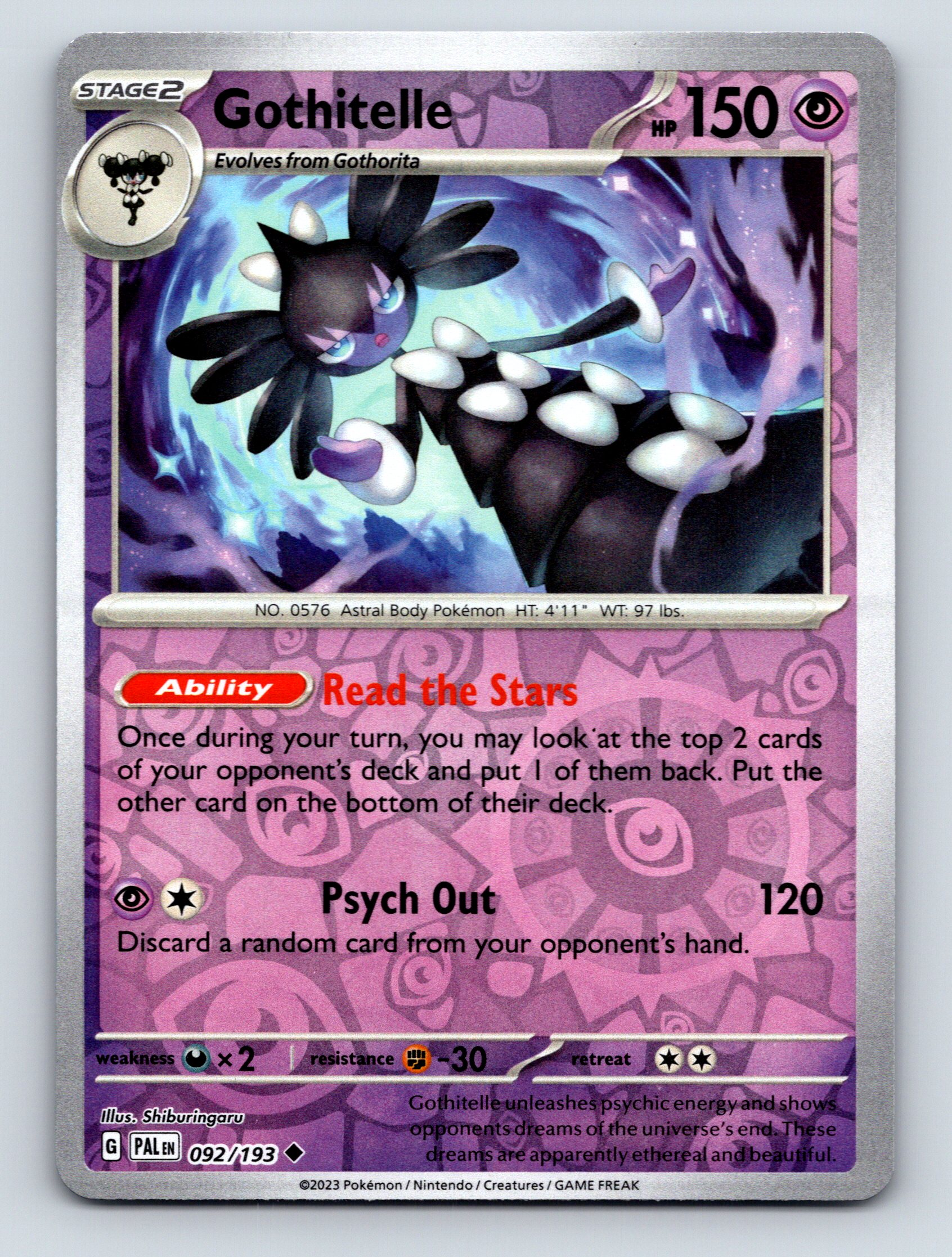 psychic pokemon card Stage 2 Gothitelle HP 150 Read The Stars Ability Psychic Purple Pokémon
