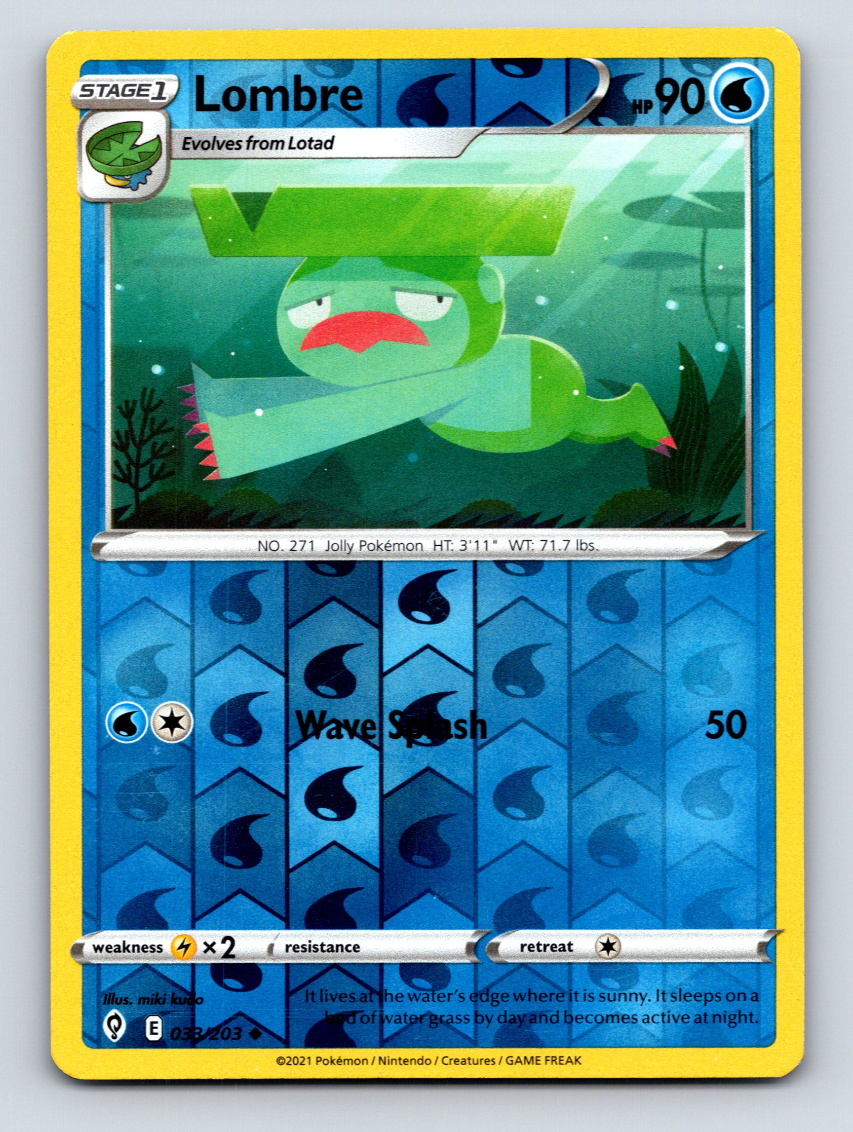 シャワーズ Holo 90 HP Stage 1 Lombre HP 90 Wave Splash Attack Rarity Blue Pokémon Card