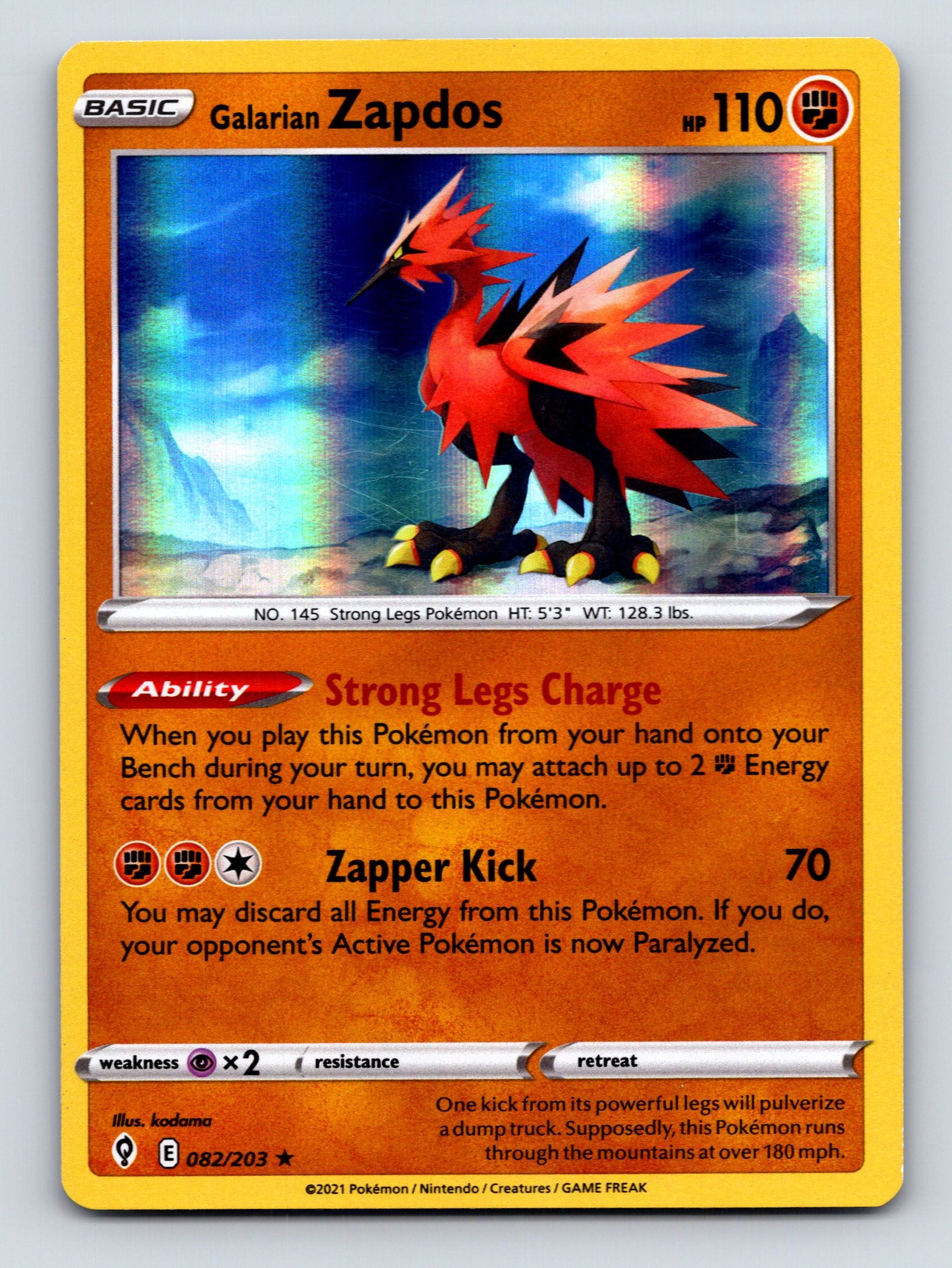 Basic Galarian Zapdos HP 110 Zapper Kick Attack Rarity Orange