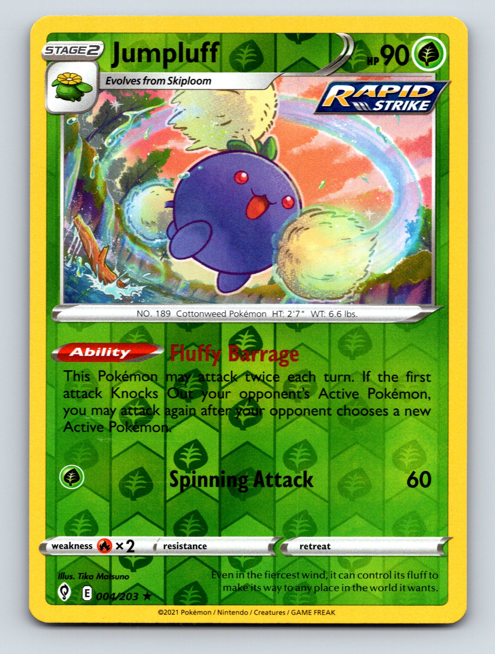 Stage 2 Jumpluff HP 90 Rapid Strike Spinning Attack Pokémon Green