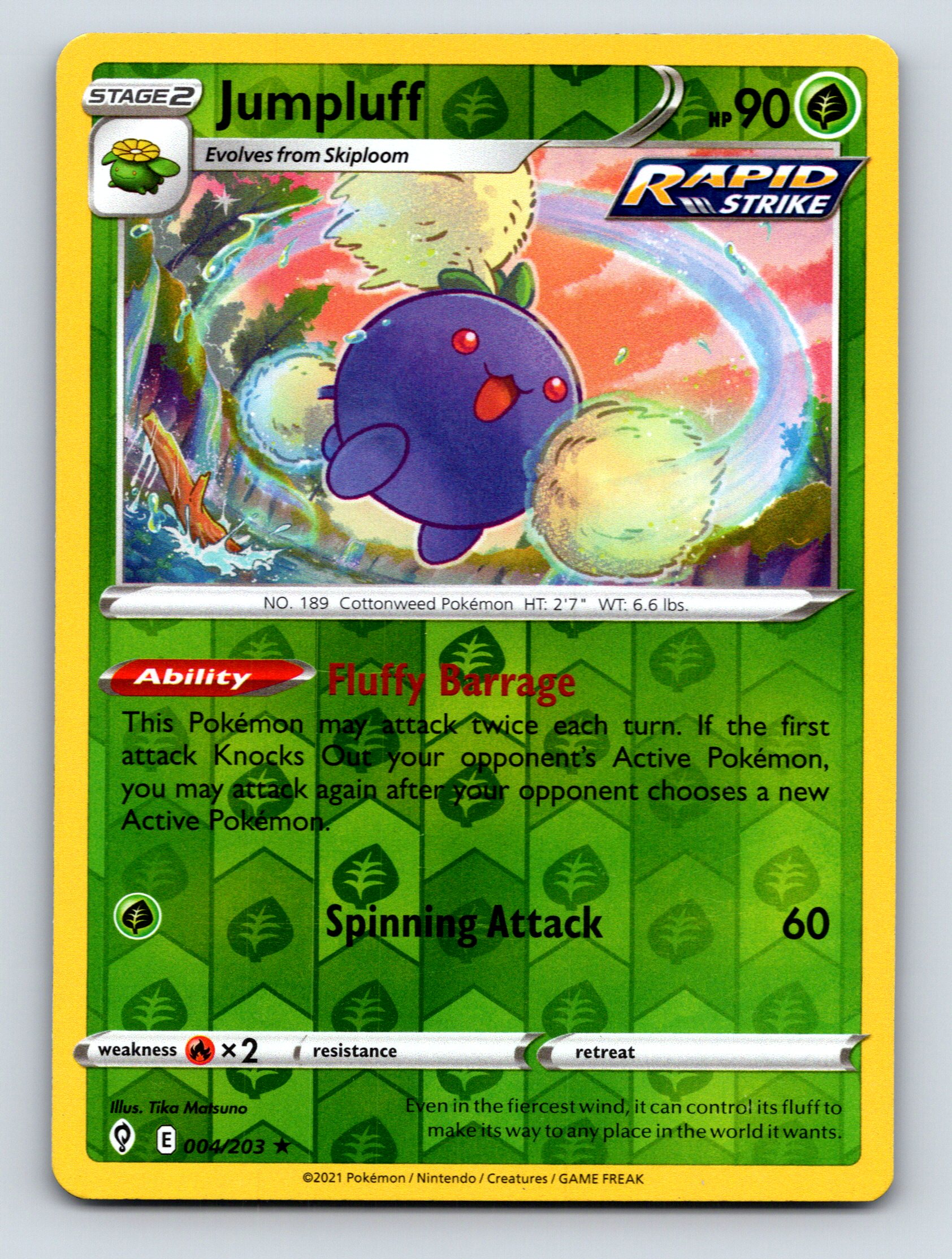 Stage 2 Jumpluff HP 90 Fluffy Barrage Spinning Attack Green