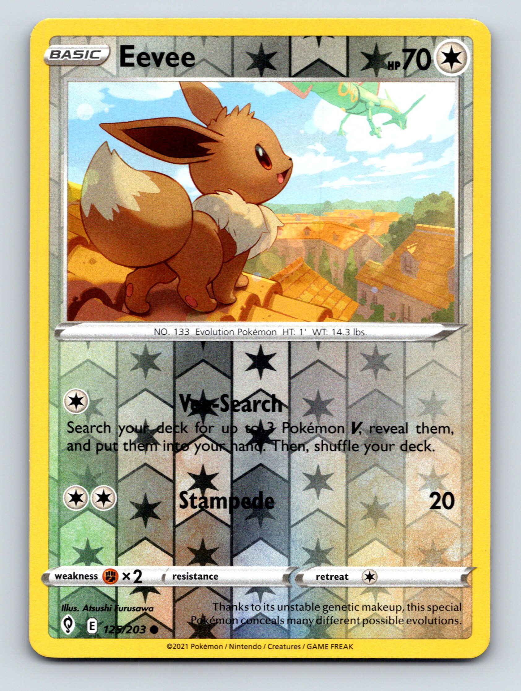 hyvee pokemon cards Basic Eevee HP 70 Vee Search Stampede Rarity Brown Pokémon Card