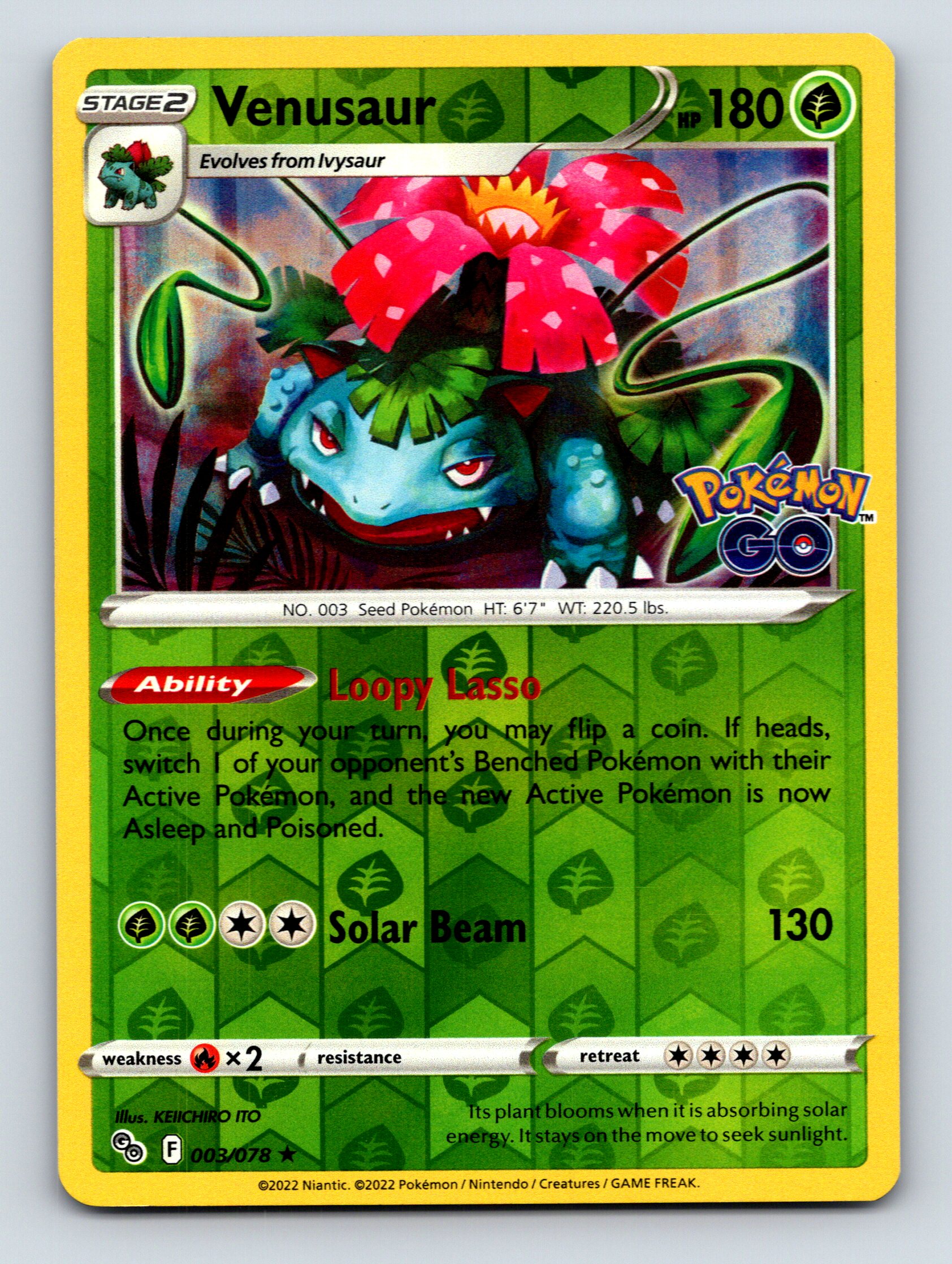Stage 2 Venusaur HP 180 Solar Beam Attack Ability Green Pokémon