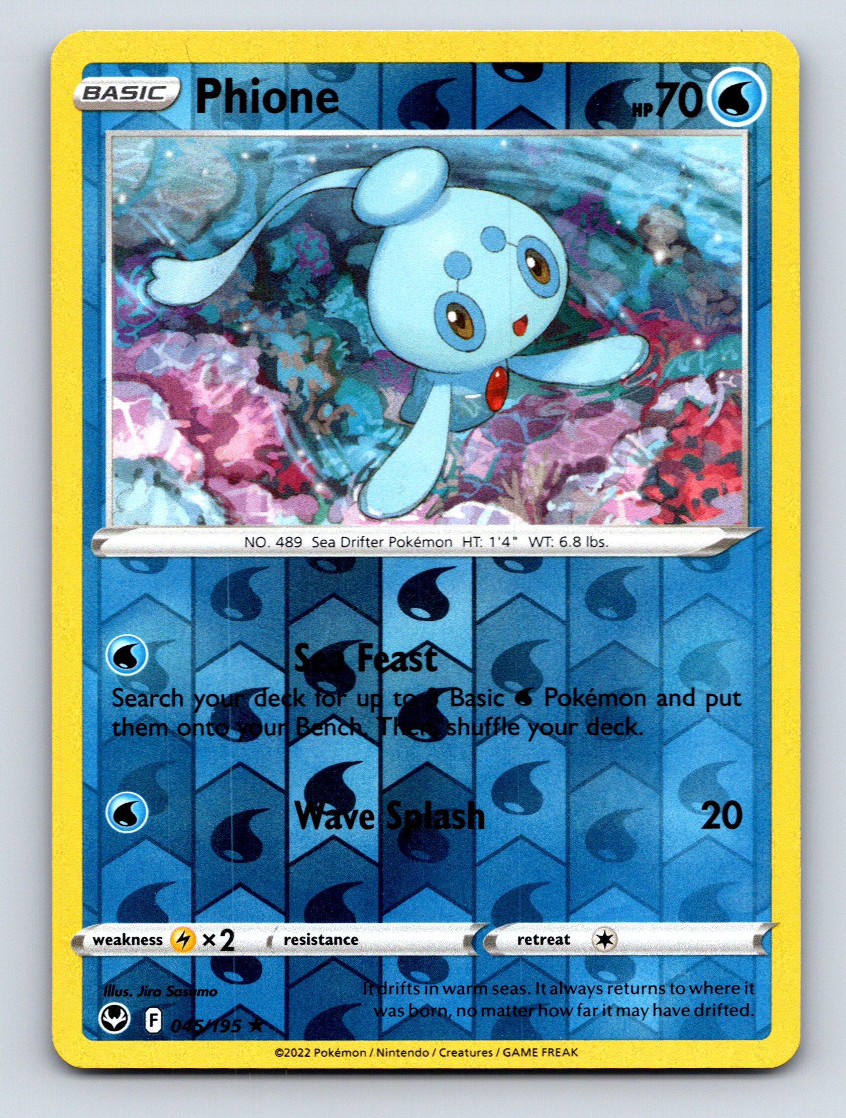 pokemon card phione Basic Phione HP 70 Sea Feast Attack Blue Colorful Pokémon Card