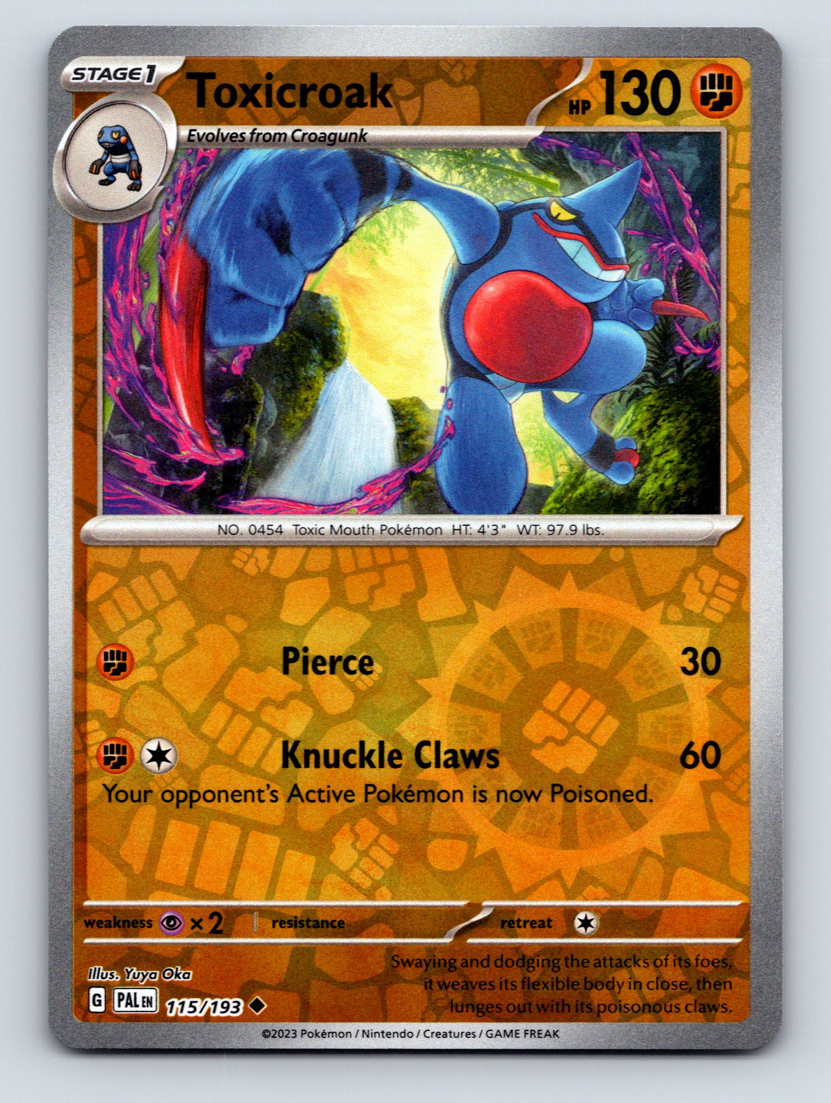 Stage 1 Toxicroak HP 130 Knuckle Claws Attack Rarity Orange