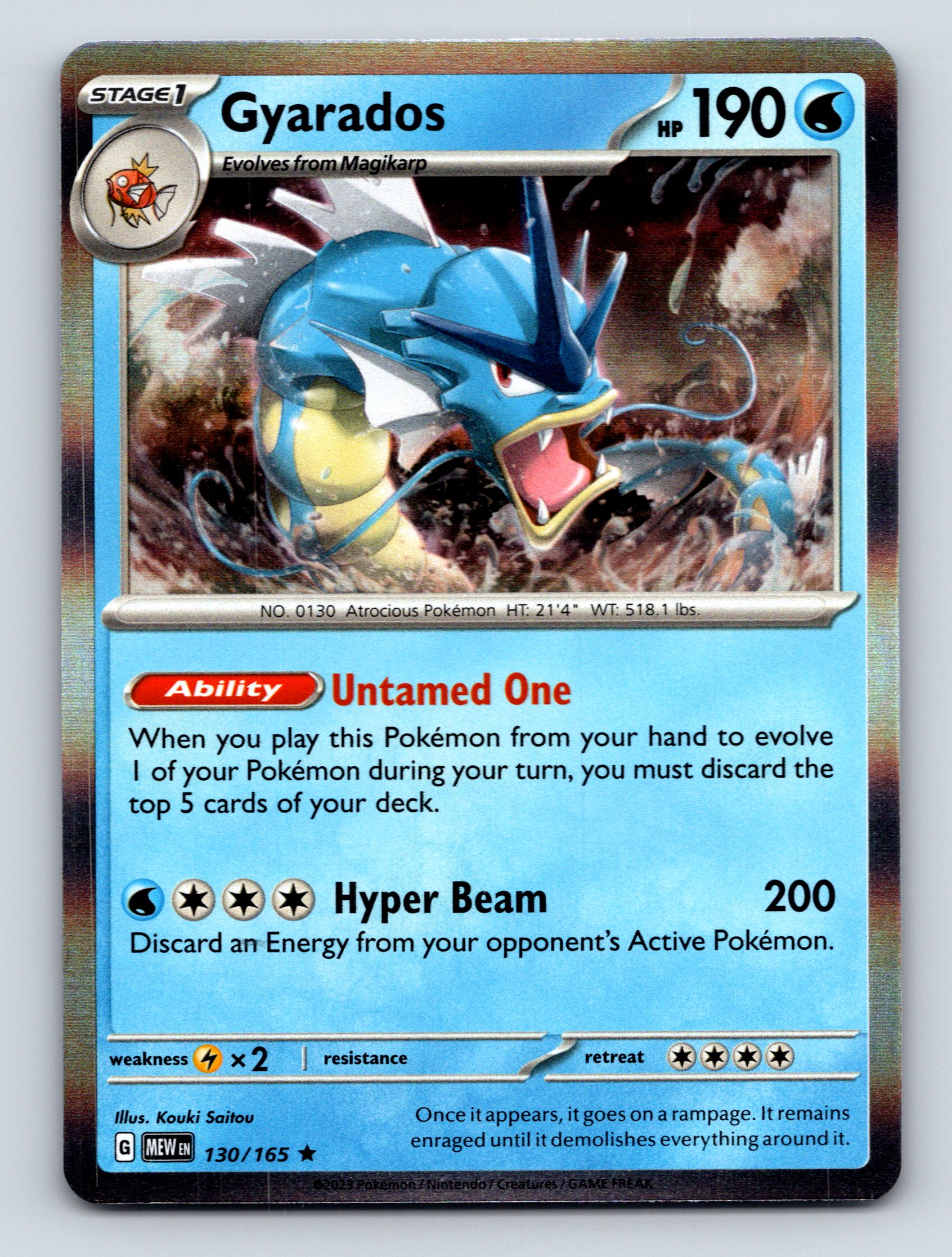 Stage 1 Gyarados HP 190 Hyper Beam Attack Rarity Blue Colorful