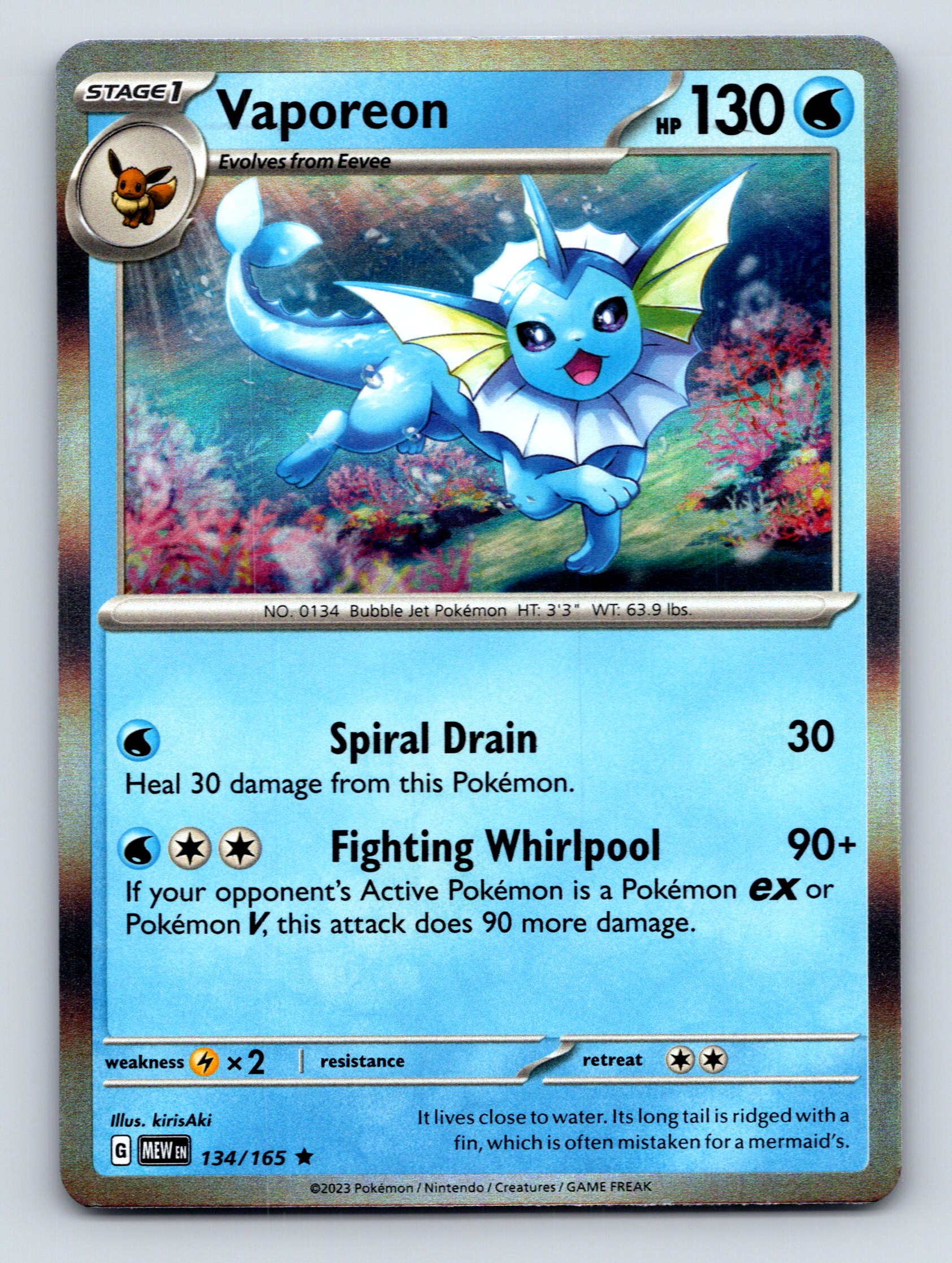 Stage 1 Vaporeon HP 130 Fighting Whirlpool Attack Rarity Blue