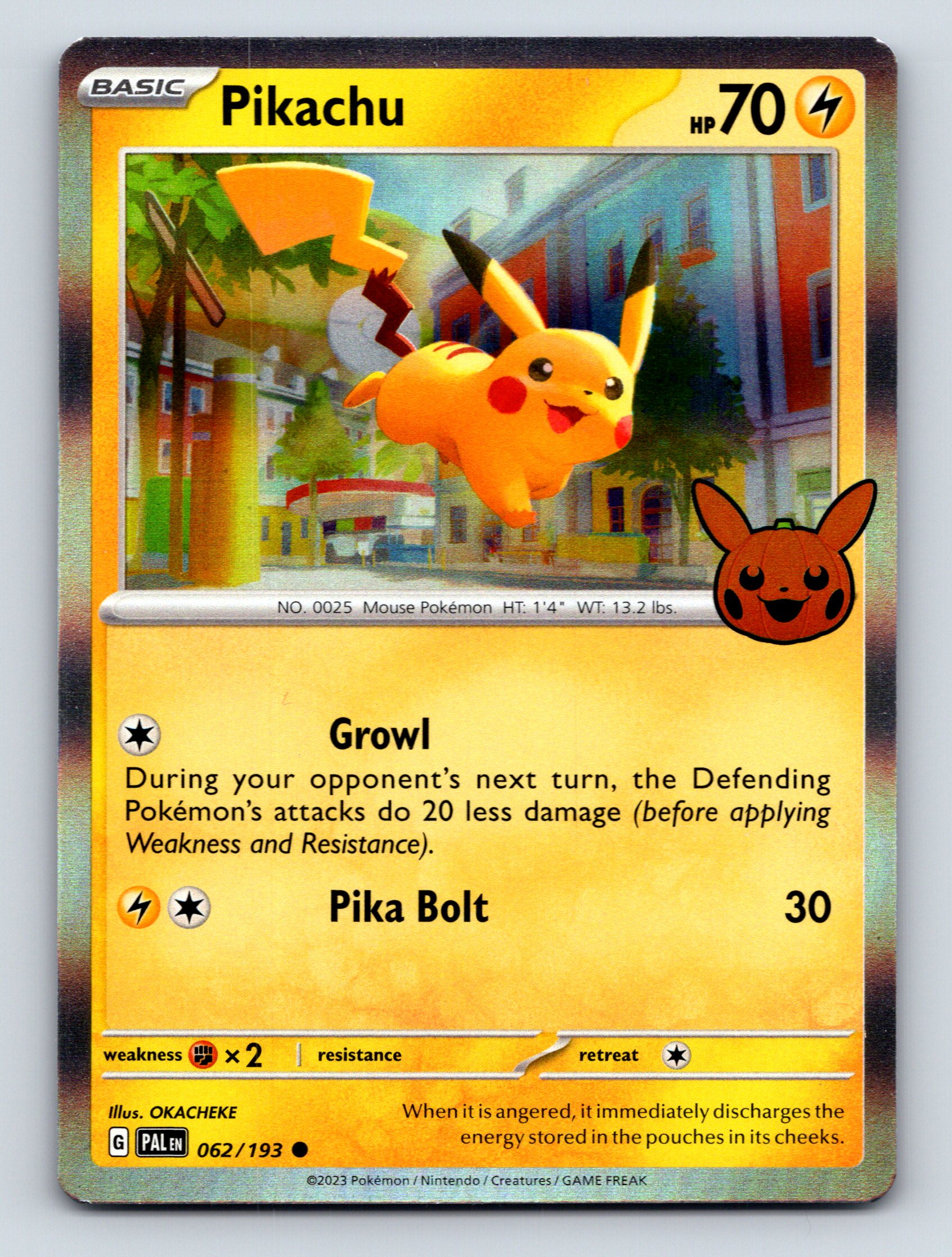 Basic Pikachu HP 70 Growl Attack Rarity Yellow Electrifying