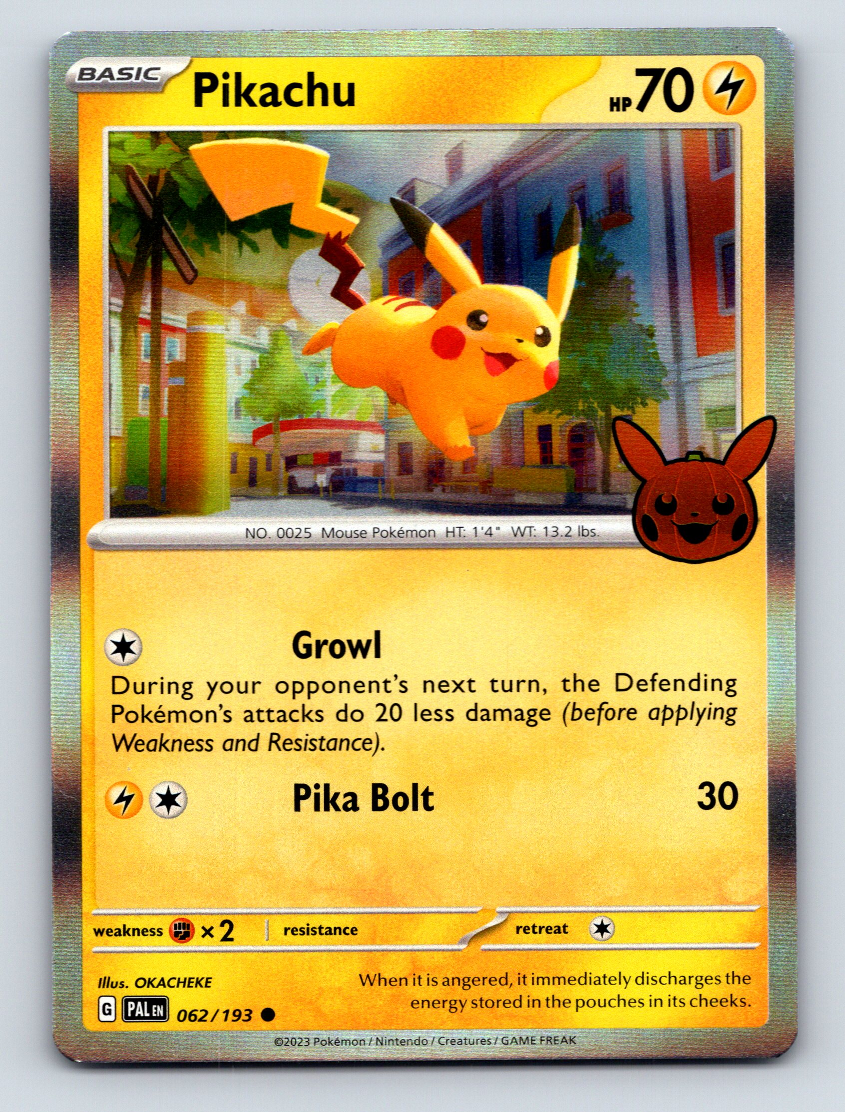 Basic Pikachu HP 70 Pika Bolt Attack Rarity Yellow Electric 