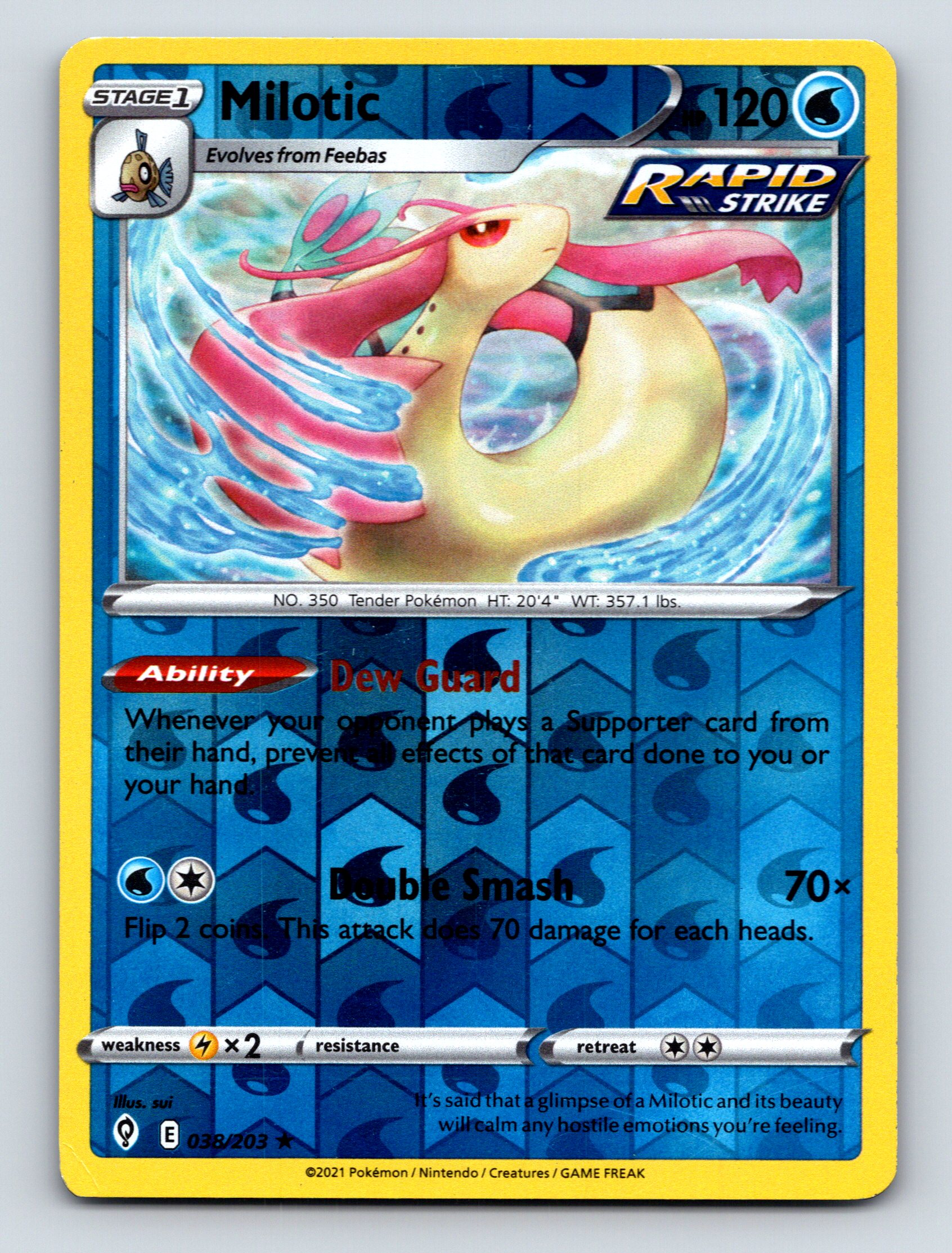 Stage 1 Milotic HP 120 Dew Guard Double Smash Rarity Blue Pokémon