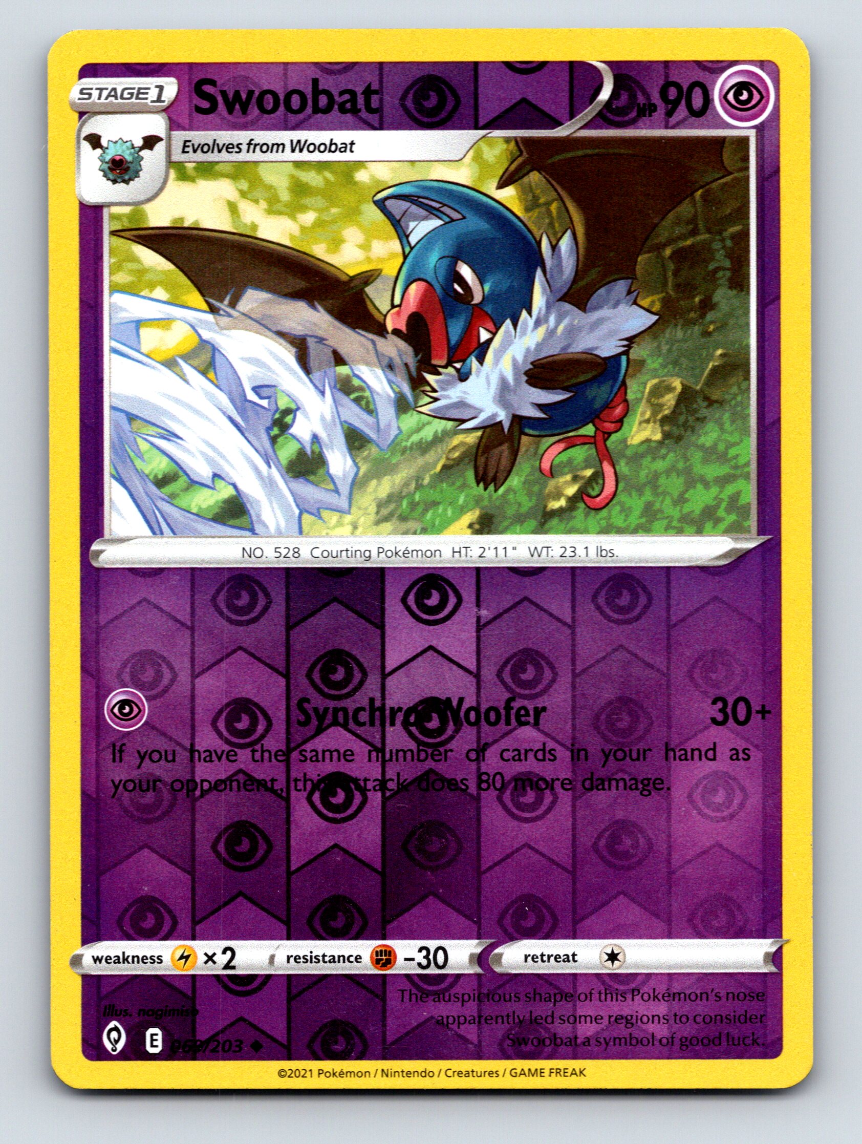 Stage 1 Swoobat HP 90 Synchro Woof Attack Rarity Purple Psychic Pokmon Stage 1 Swoobat HP 90 Synchro Woof Attack Rarity Purple Psychic Pokmon