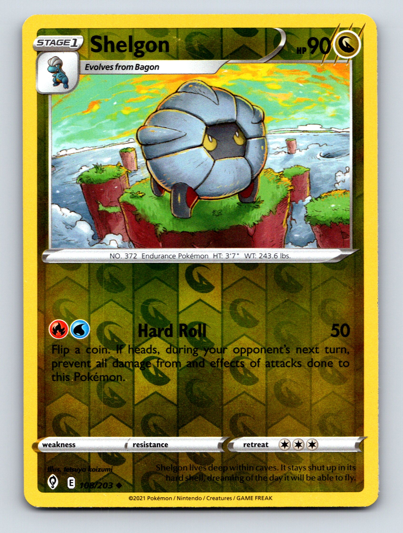 Stage 1 Shelgon HP 90 Hard Roll Attack Rarity Yellow Green Pokémon | eBay