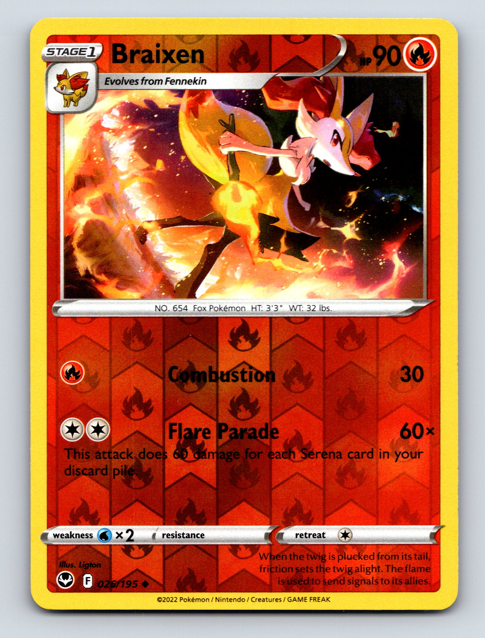 Stage 1 Braixen HP 90 Fox Pokmon Combustion Attack Red Fiery Scene