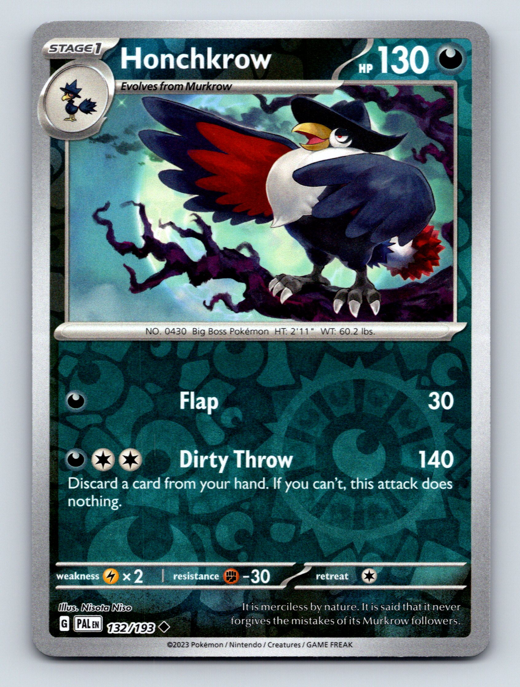Stage 1 Honchkrow HP 130 Dirty Throw Attack Rarity Dark Covert