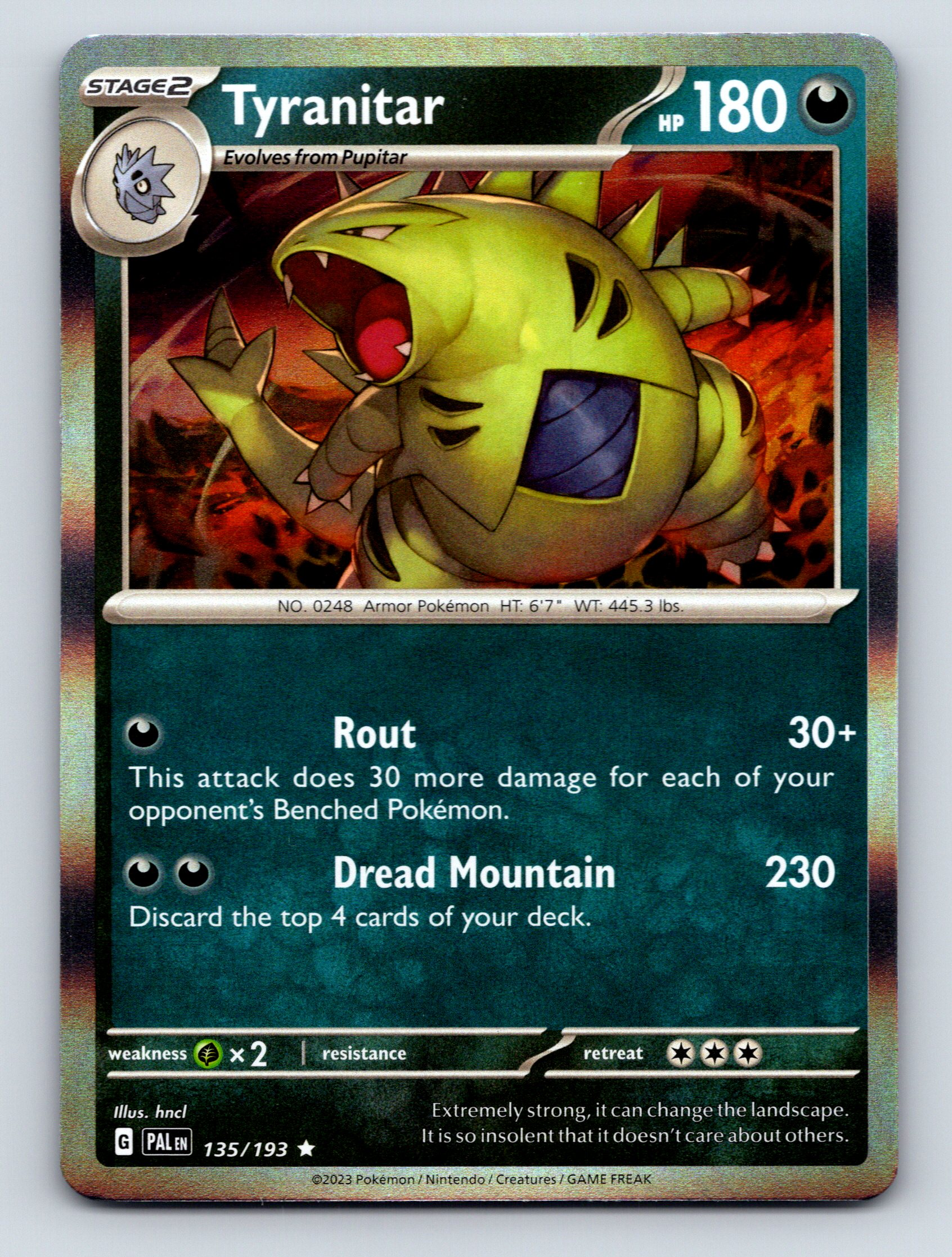 Stage 2 Tyranitar HP 180 Rout Attack Dread Mountain Rarity Dark