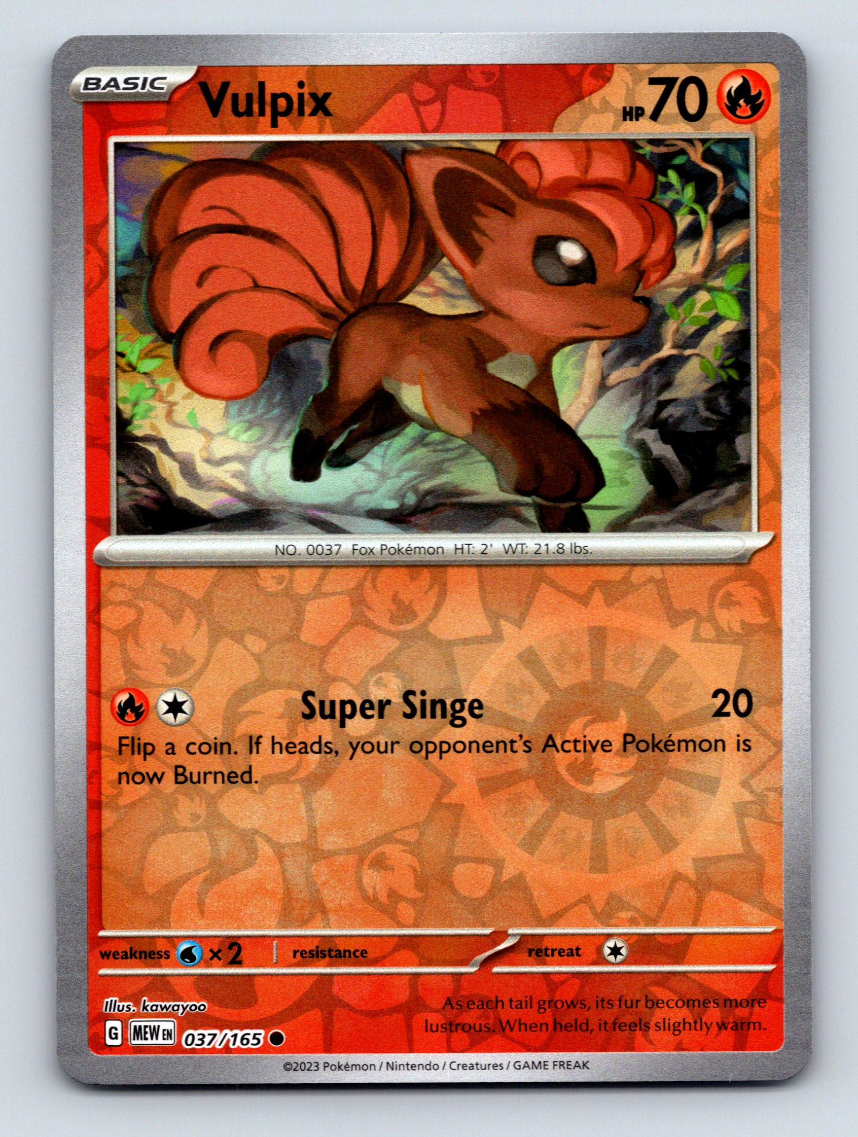 Basic Vulpix HP 70 Super Singe Attack Fox Pokémon Red Illustration