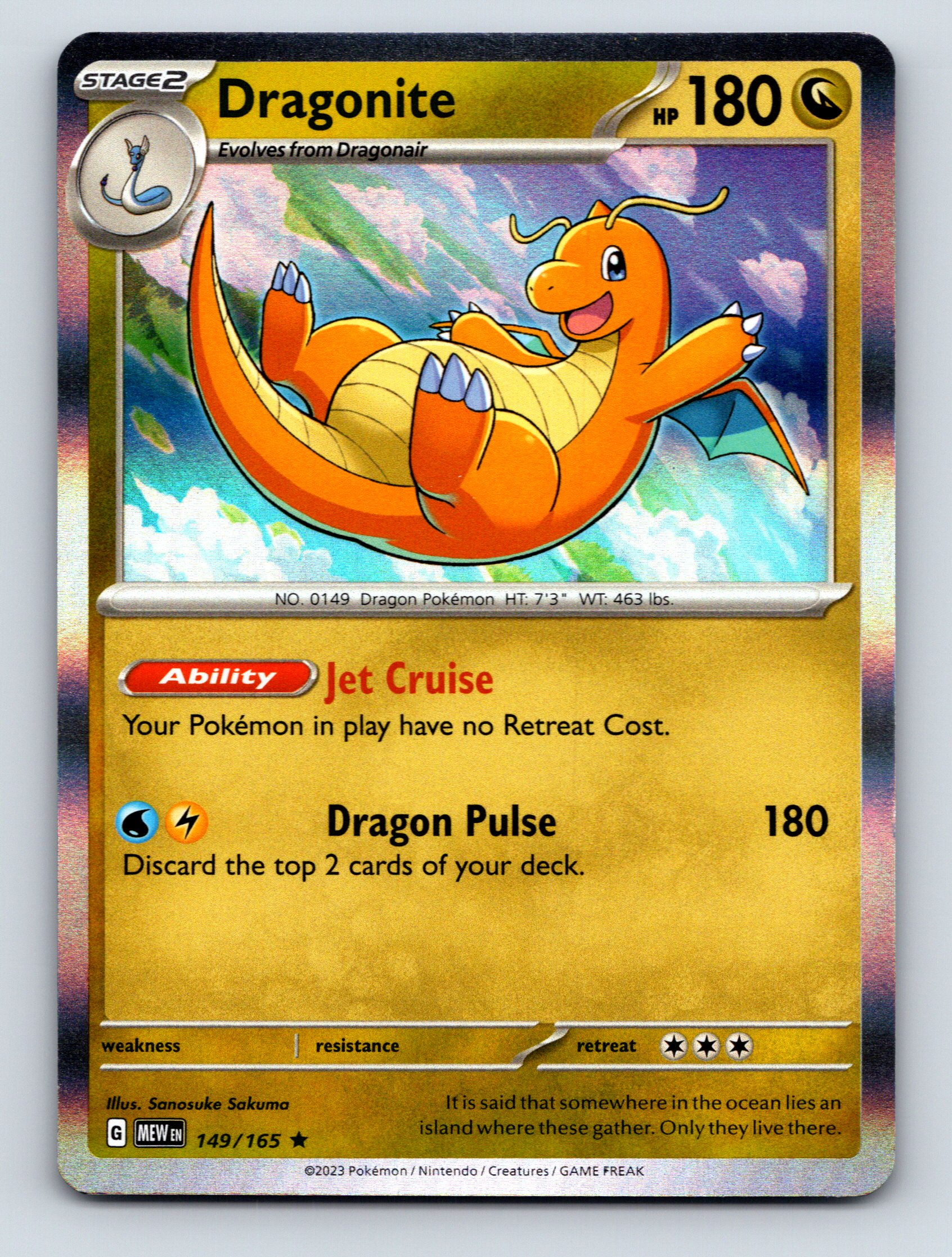Stage 2 Dragonite HP 180 Jet Cruise Dragon Pulse Rarity Colorful
