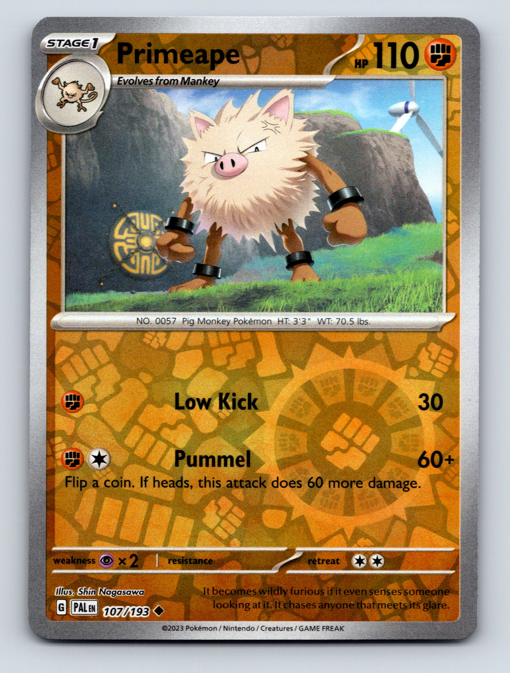 Stage 1 Primeape HP 110 Low Kick Pummel Pokémon Pig Monkey Orange