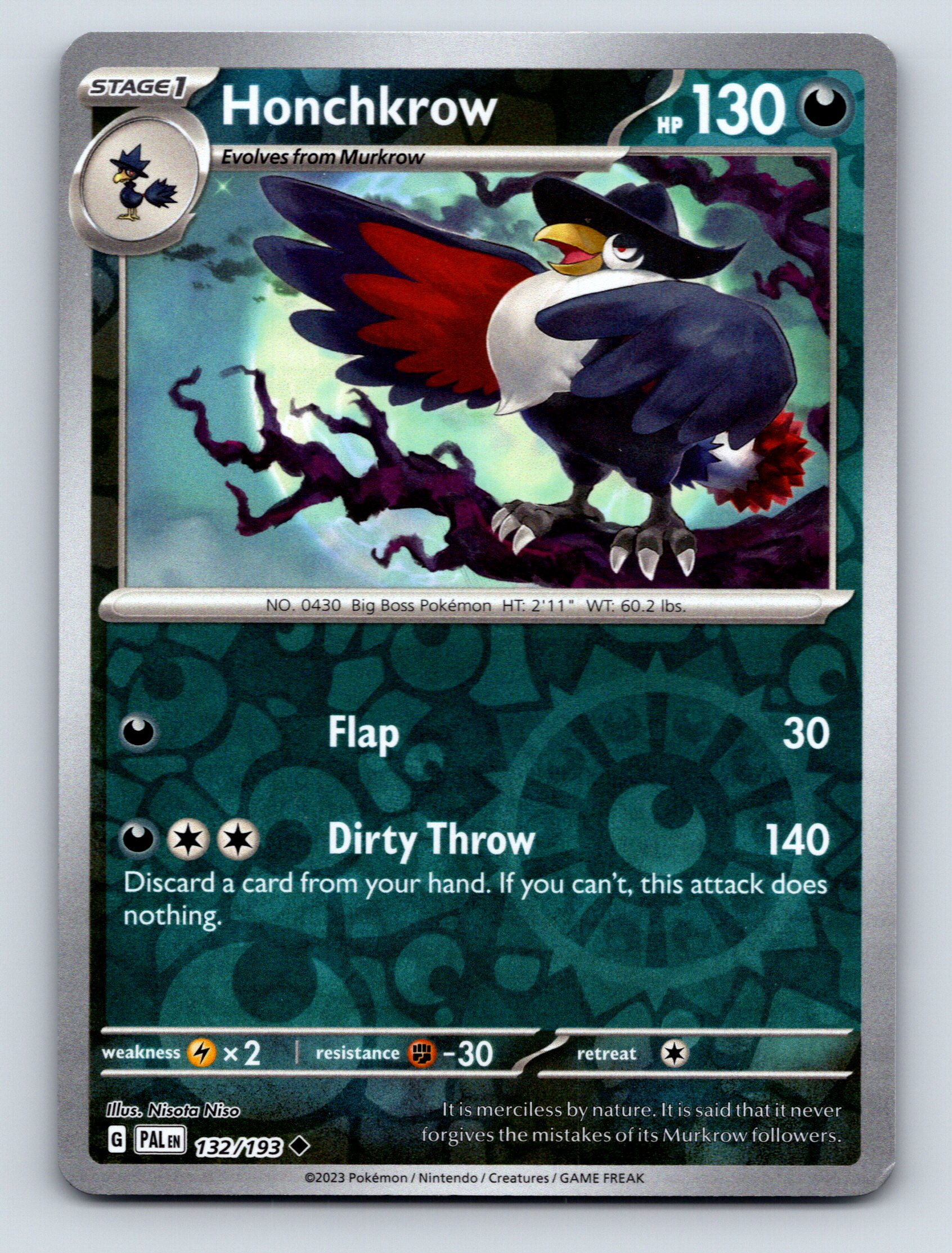 ゼクロム ホロカード HP130 Stage 1 Honchkrow HP 130 Dirty Throw Attack Rarity Dark Colorful