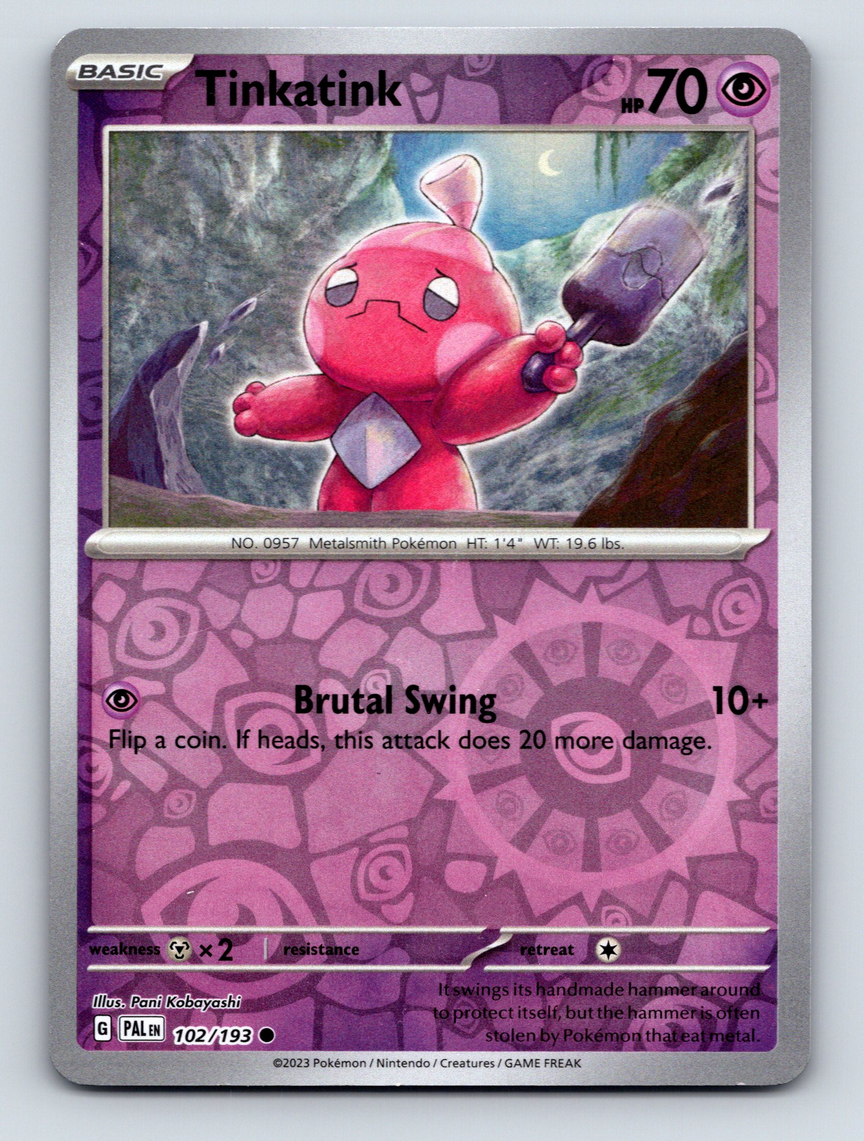 【高い素材】 Basic Tinkatink HP 70 Brutal Swing Attack Dark Pink Pokémon 版画