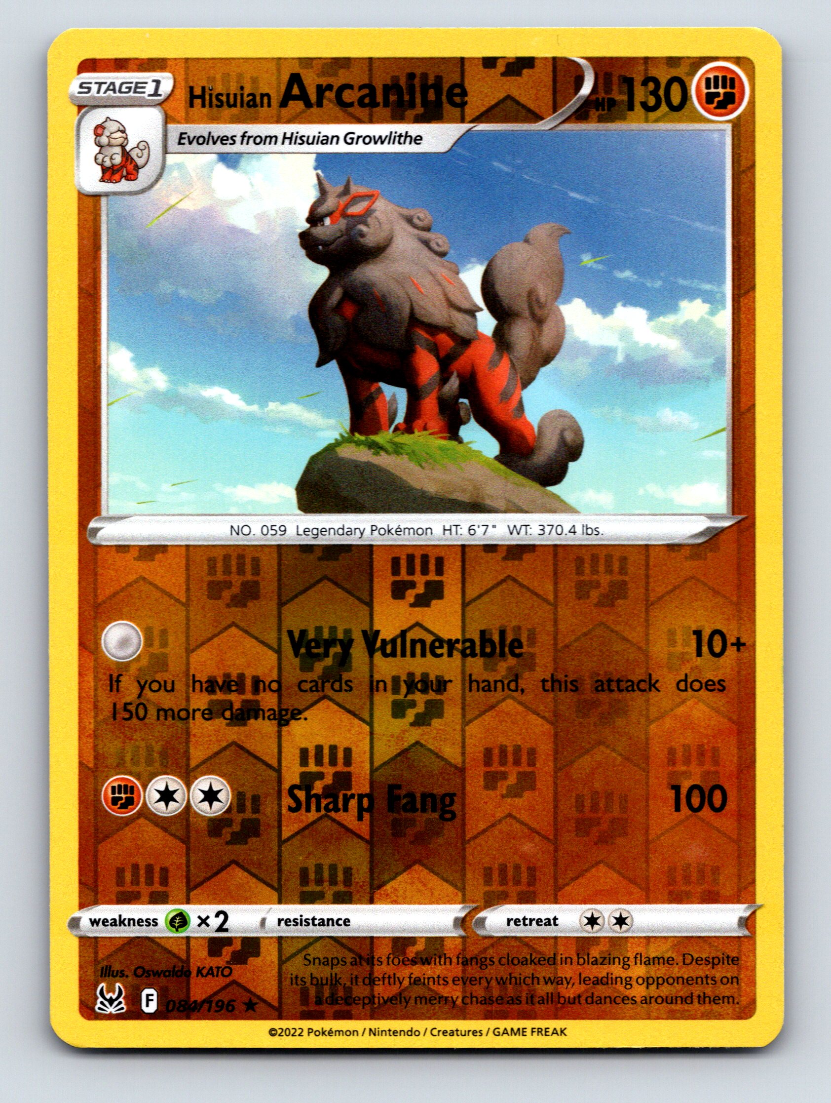 Stage 1 Hisuian Arcanine HP 130 Sharp Fang Attack Rarity Orange Pokmon