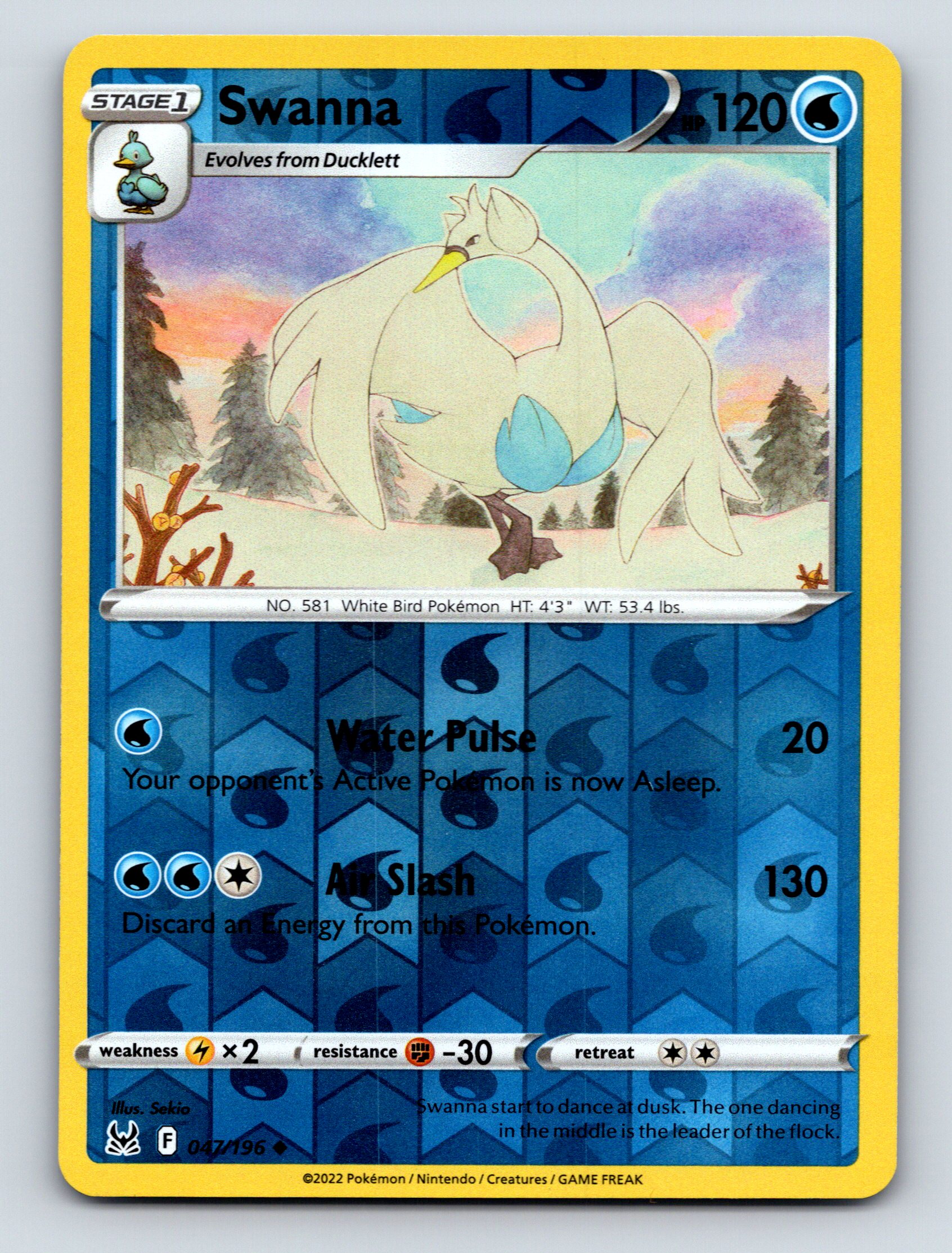 swanna pokemon card value Stage 1 Swanna HP 120 Water Pulse Air Slash Rarity Blue Pokémon Card