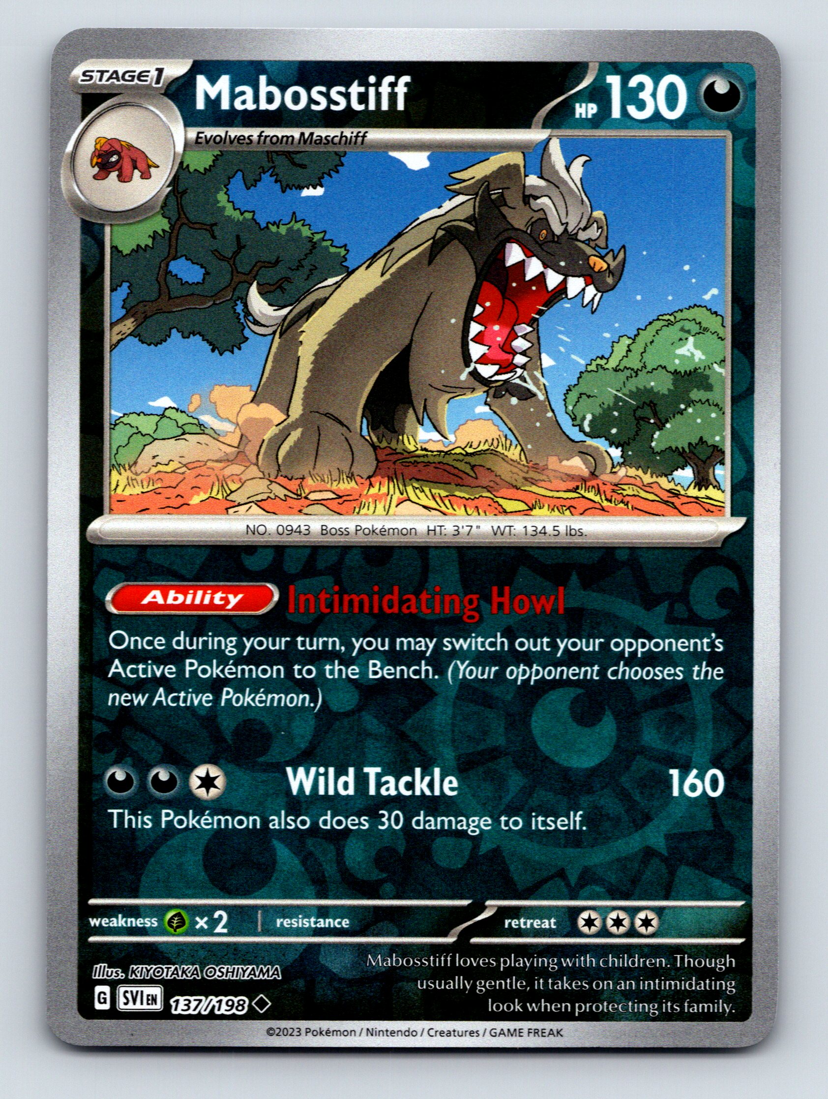 Stage 1 Mabosstiff HP 130 Wild Tackle Attack Rarity Dark Card