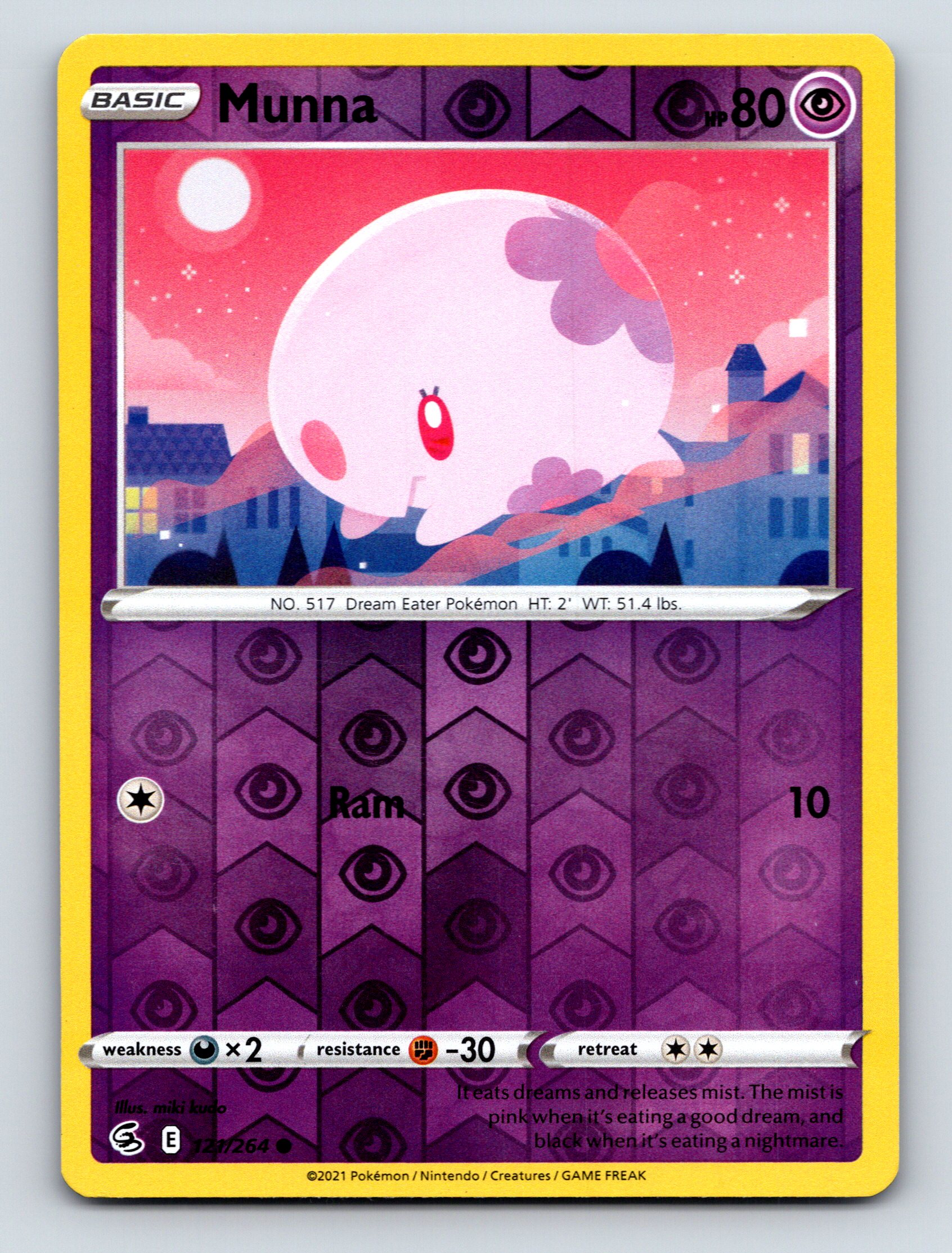 Basic Munna HP 80 Dream Eater Pokémon Purple Psychic Ram Attack