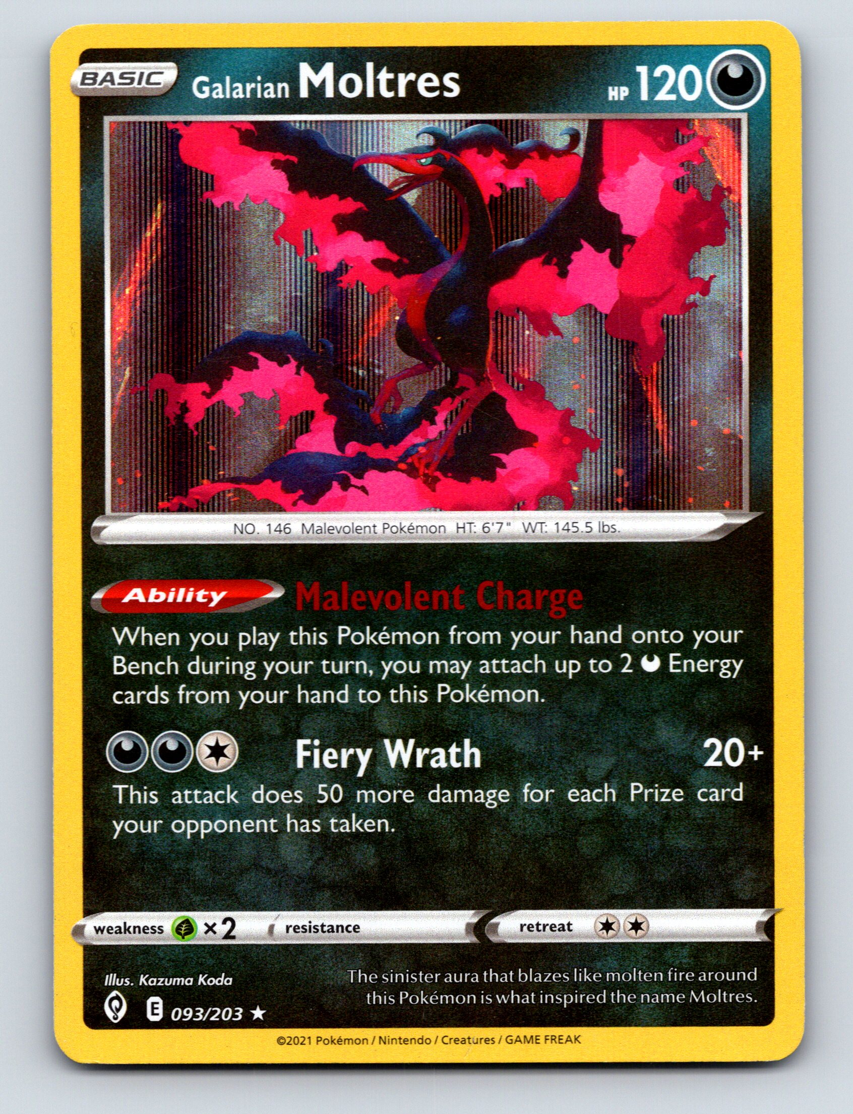 Basic Galarian Moltres HP 120 Fiery Wrath Attack Rarity Black