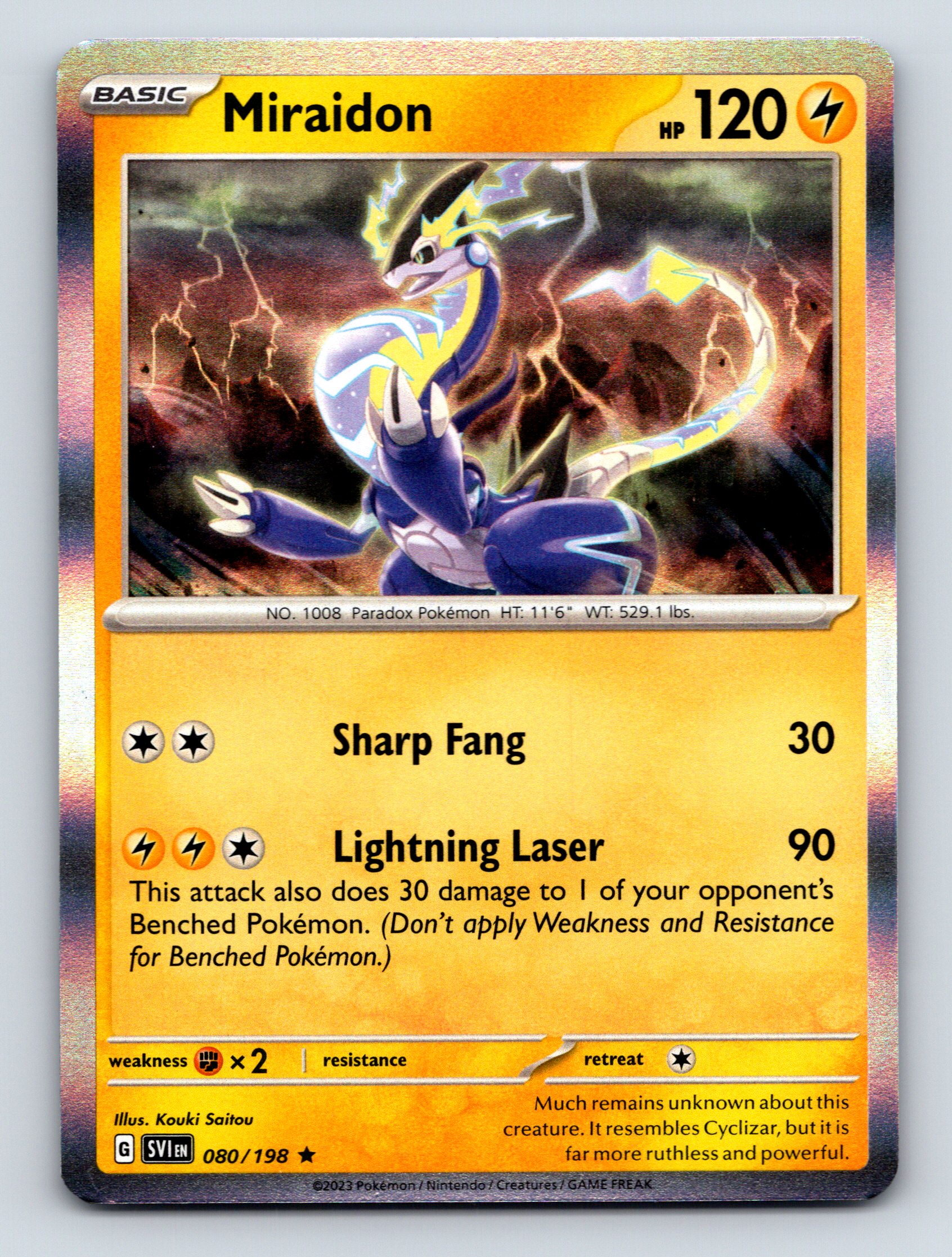 Basic Miraidon HP 120 Sharp Fang Lightning Laser Rarity Yellow Pokémon ...