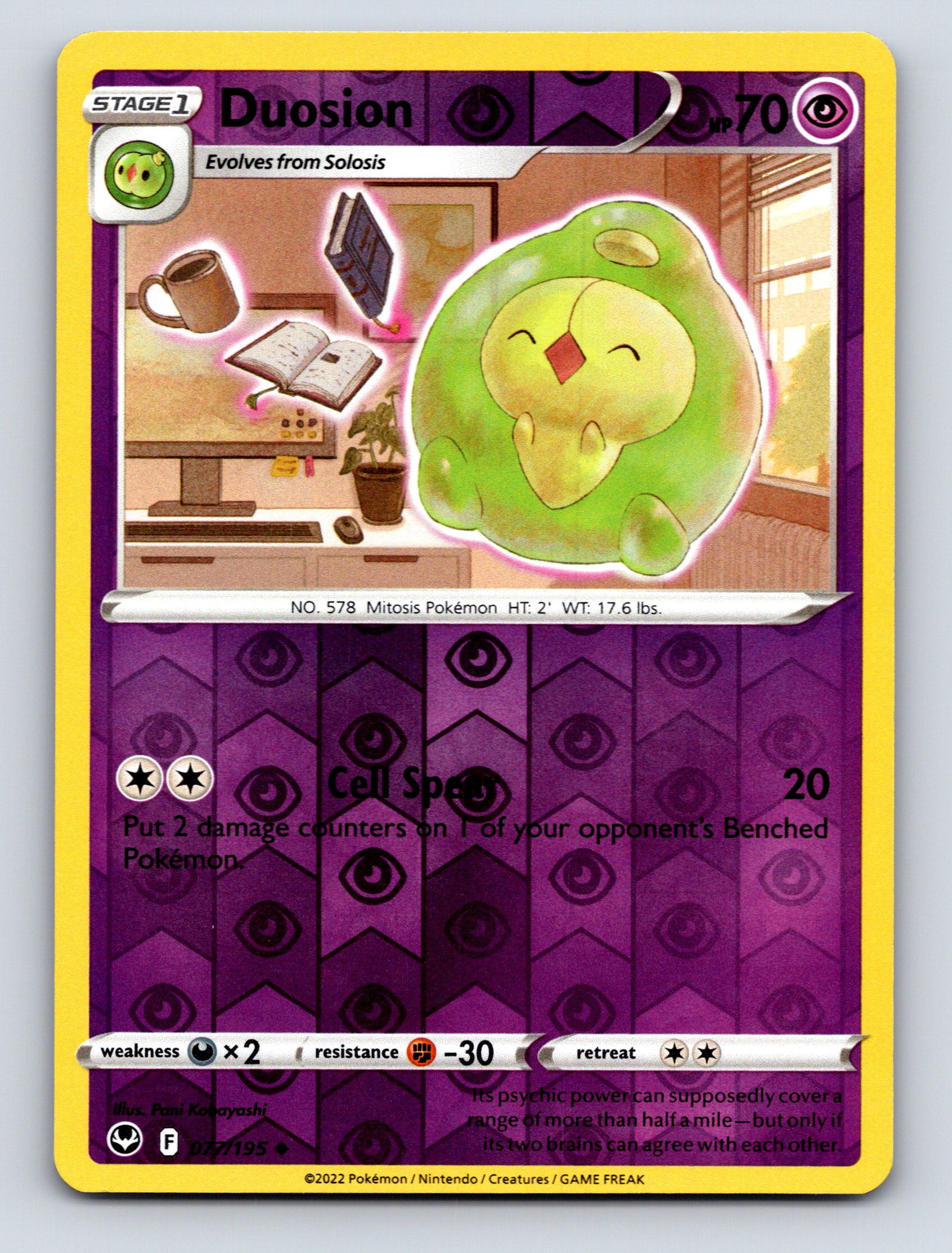 Stage 1 Duosion HP 70 Cell Speck Attack Mitosis Pokémon Purple Aura - Picture 1 of 10