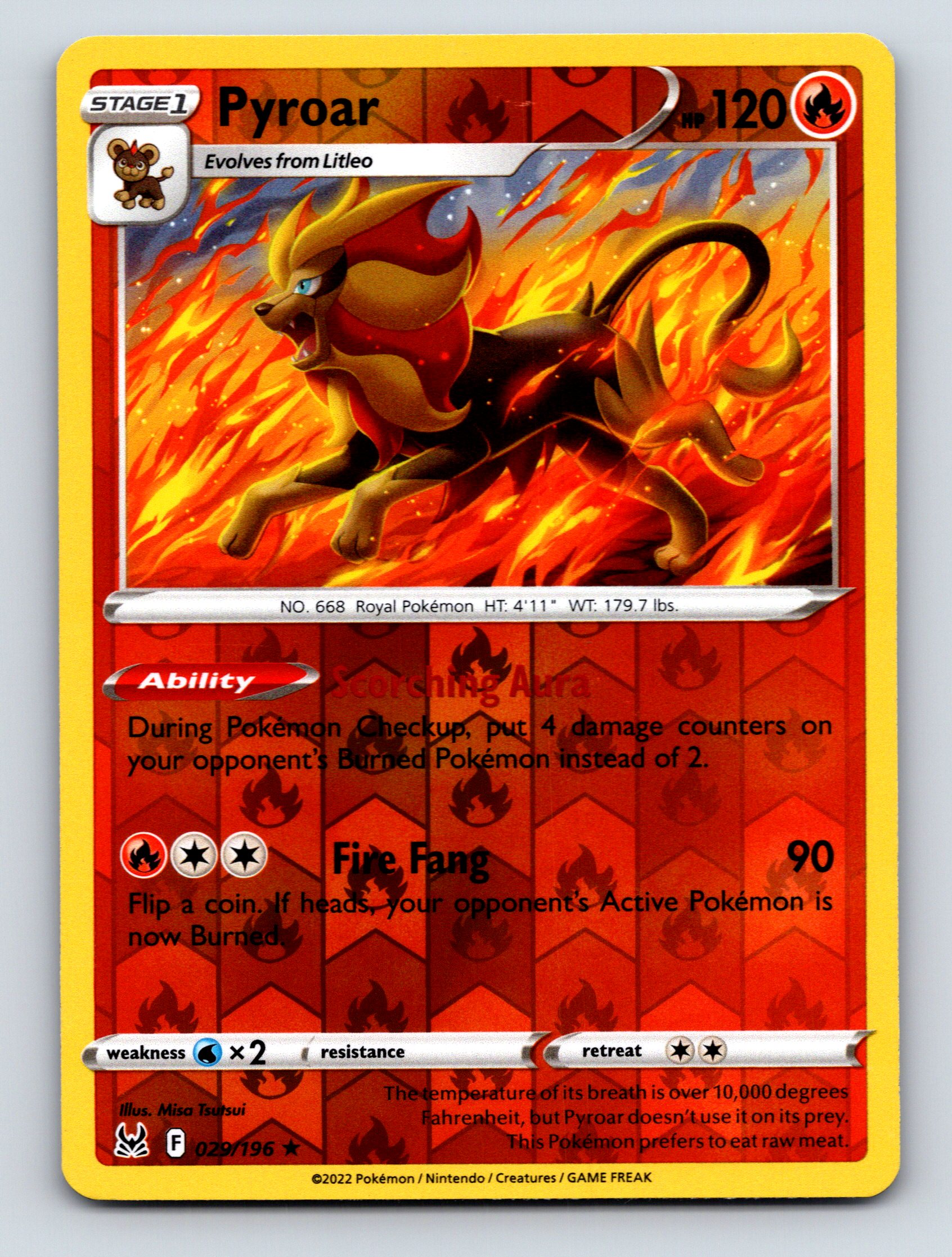 Stage 1 Pyroar HP 120 Scorching Aura Fire Fang Rarity Red Dynamic