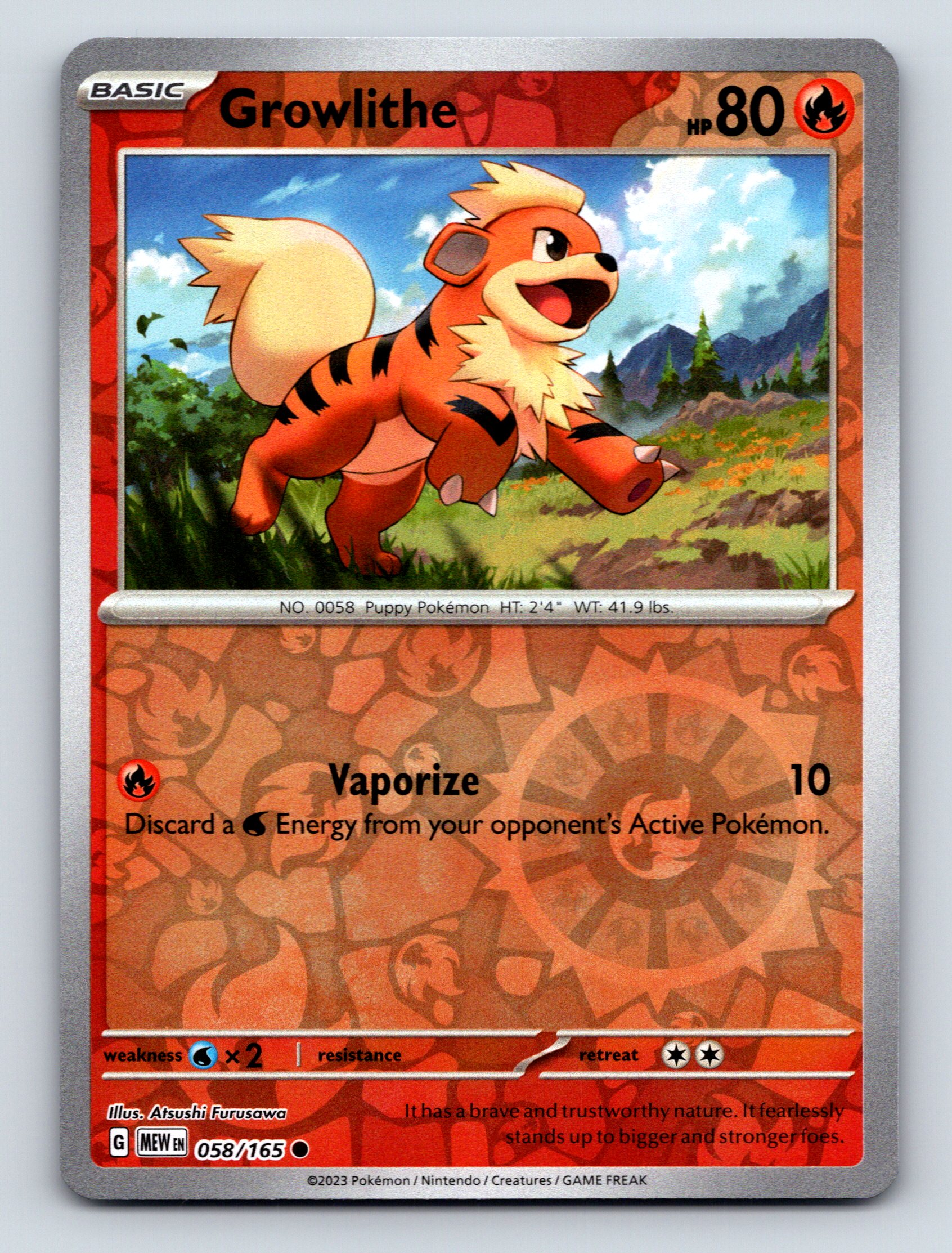 Basic Growlithe HP 80 Vaporize Attack Rarity Red Vibrant Pokémon