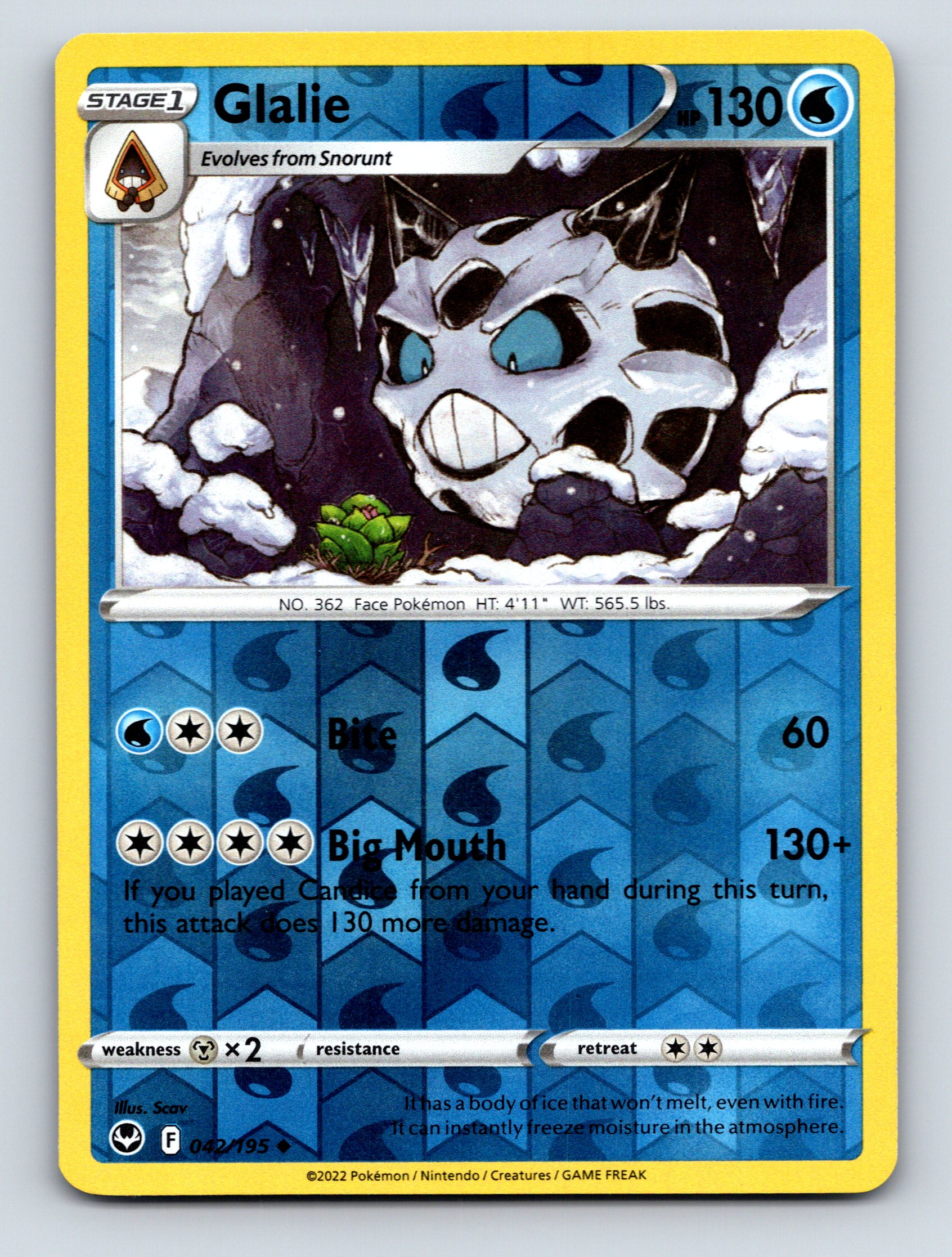 Stage 1 Glalie HP 130 Big Mouth Attack Rarity Blue Pokémon Card | eBay