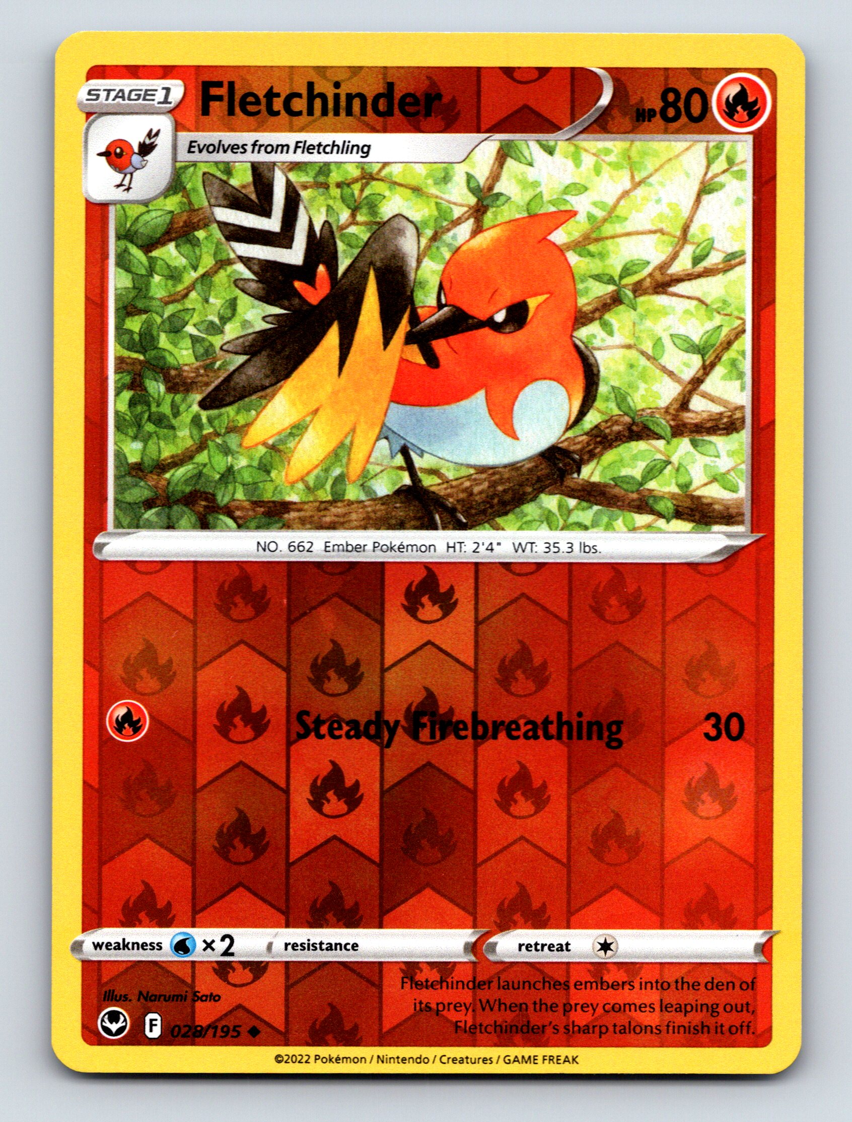 Stage 1 Fletchinder HP 80 Steady Firebreathing Rarity Red Pokémon