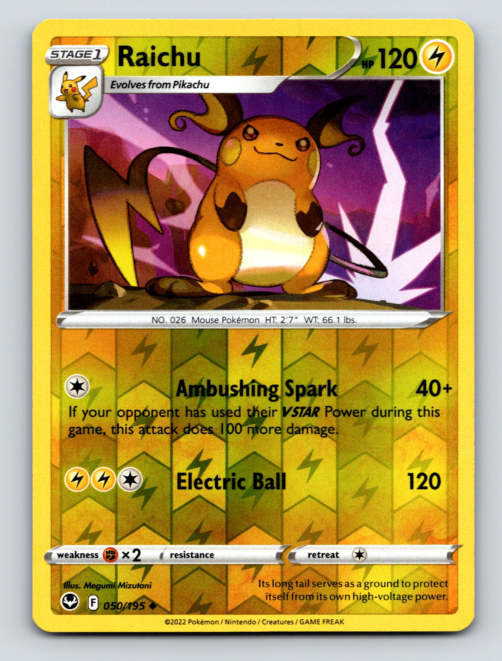 Stage 1 Raichu HP 120 Electric Ball Attack Spark Ability Yellow