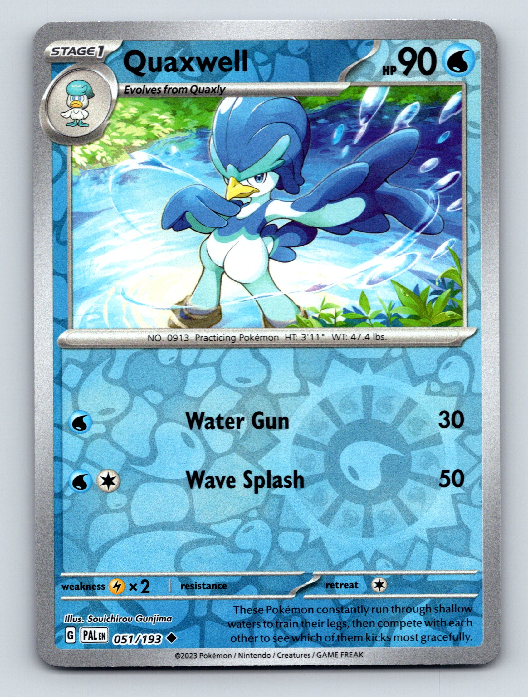 Stage 1 Quaxwell HP 90 Water Gun Wave Splash Rarity Blue Pokémon Card