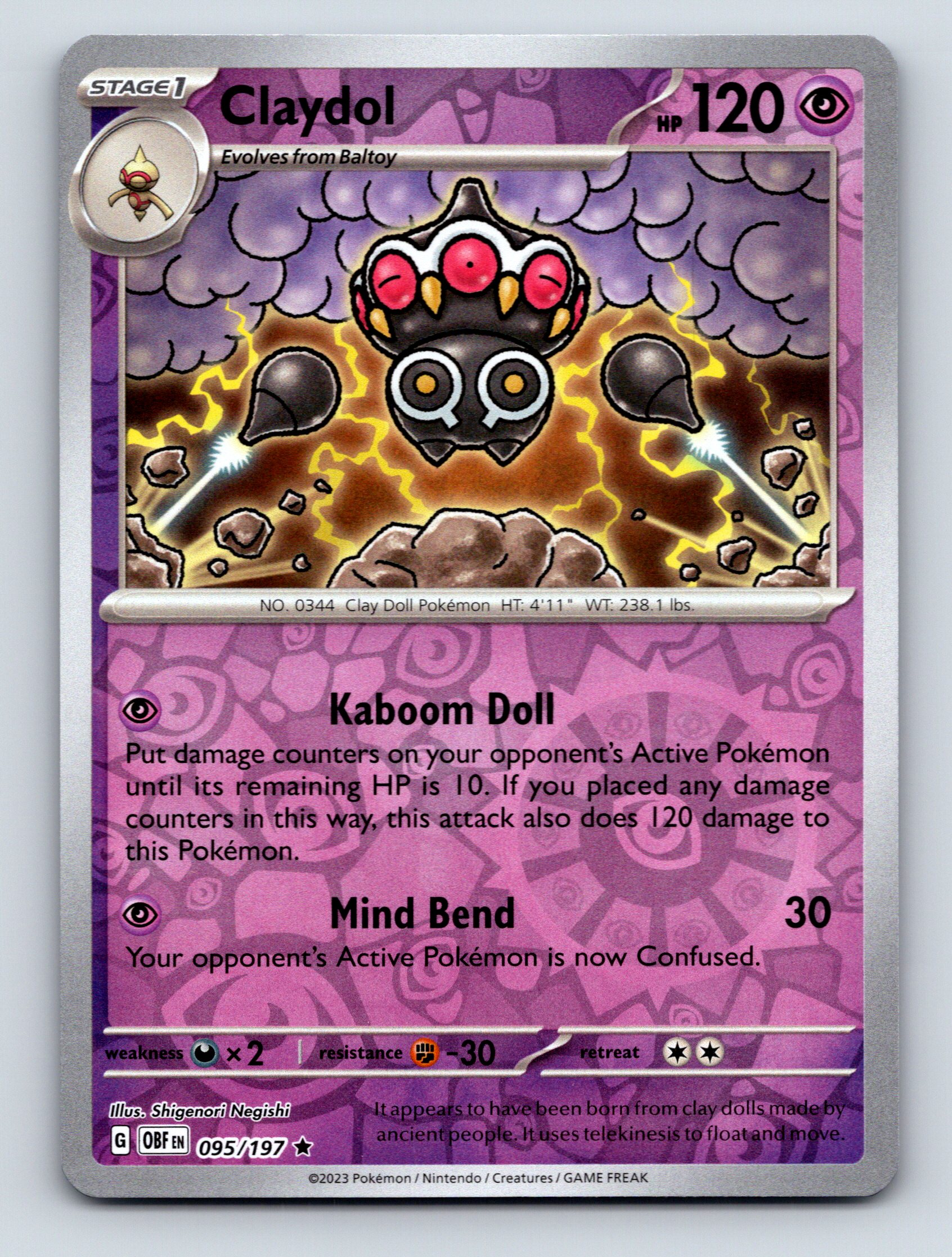 mind games pokemon cards Stage 1 Claydol HP 120 Mind Bend Attack Pokémon Psychic Purple Card