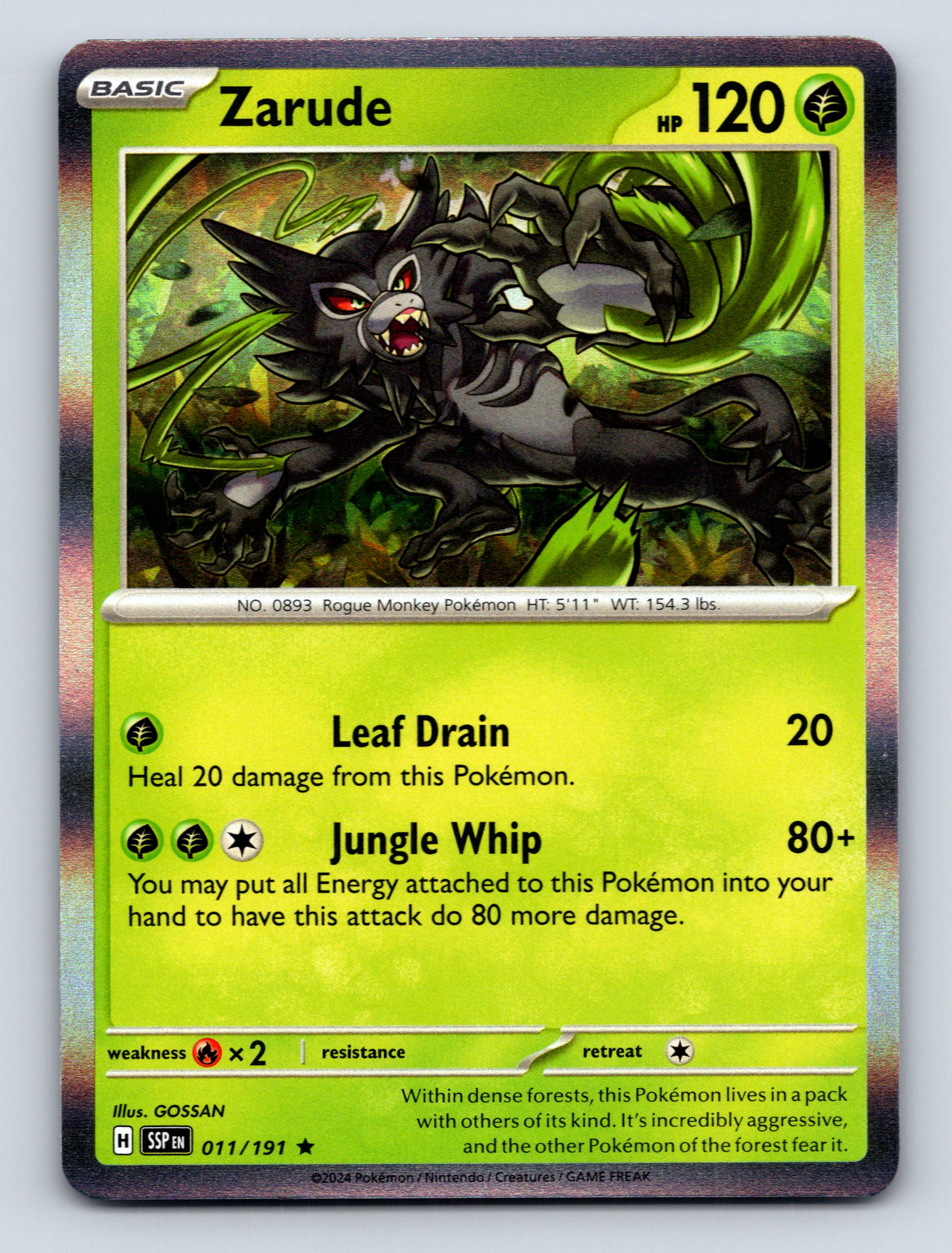 Basic Zarude HP 120 Rogue Leaf Drain Jungle Whip Green Pokmon Card
