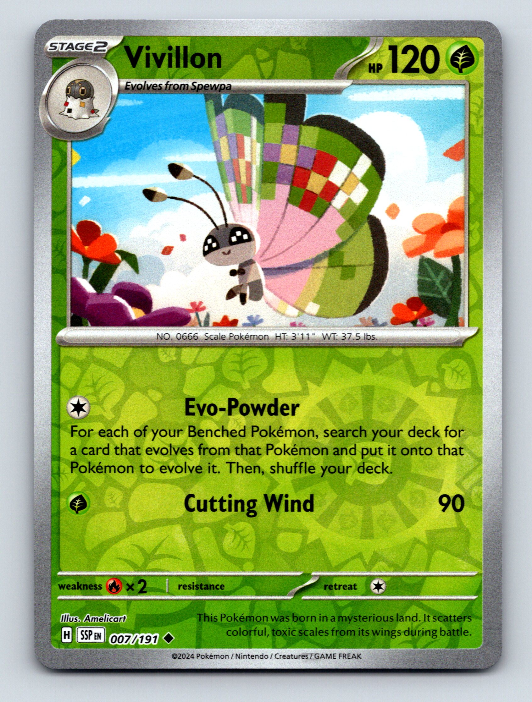 vivillon pokemon card price Stage 2 Vivillon HP 120 Cutting Wind Attack Rarity Green Vibrant Pokémon