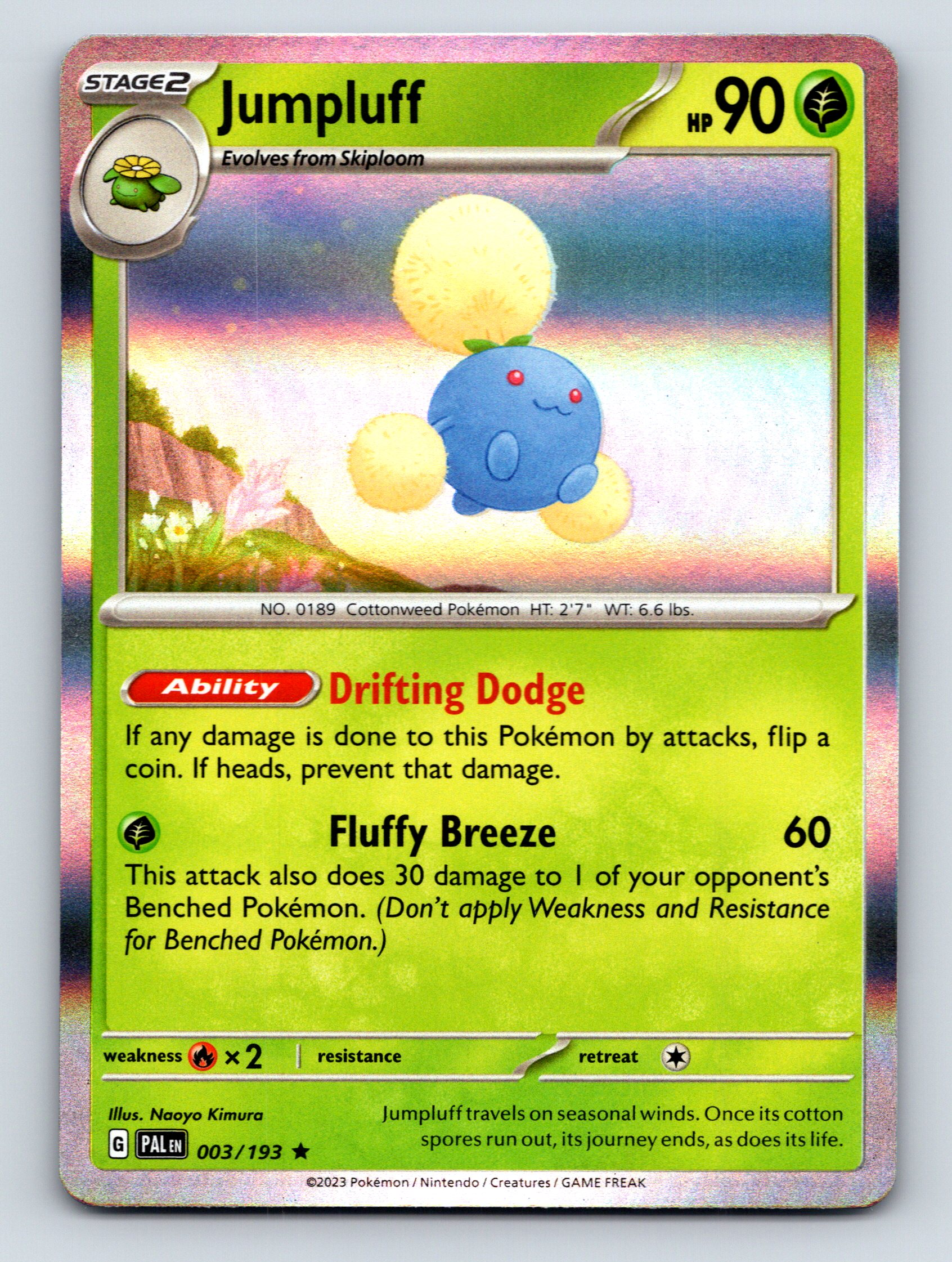 Stage 2 Jumpluff HP 90 Drifting Dodge Ability Green Pokémon Card