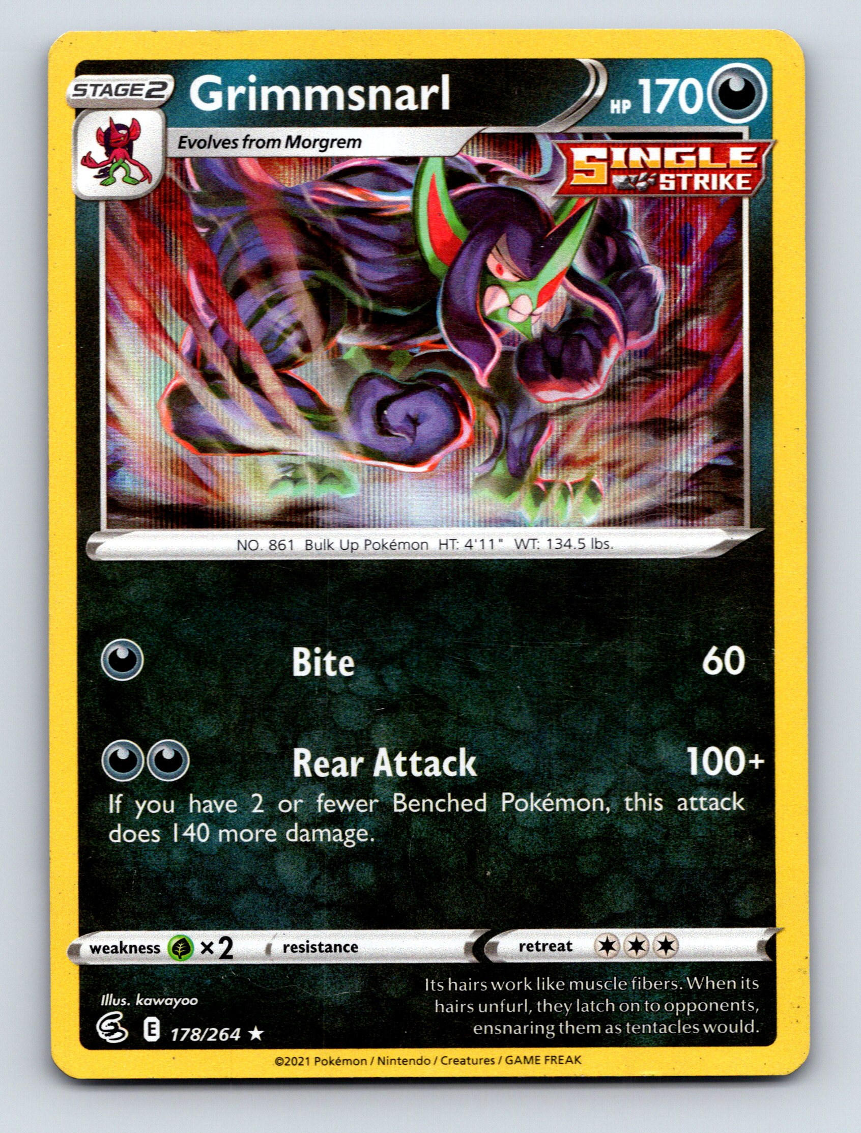 Stage 2 Grimmsnarl HP 170 Bite Rear Attack Rarity Black Shadowy