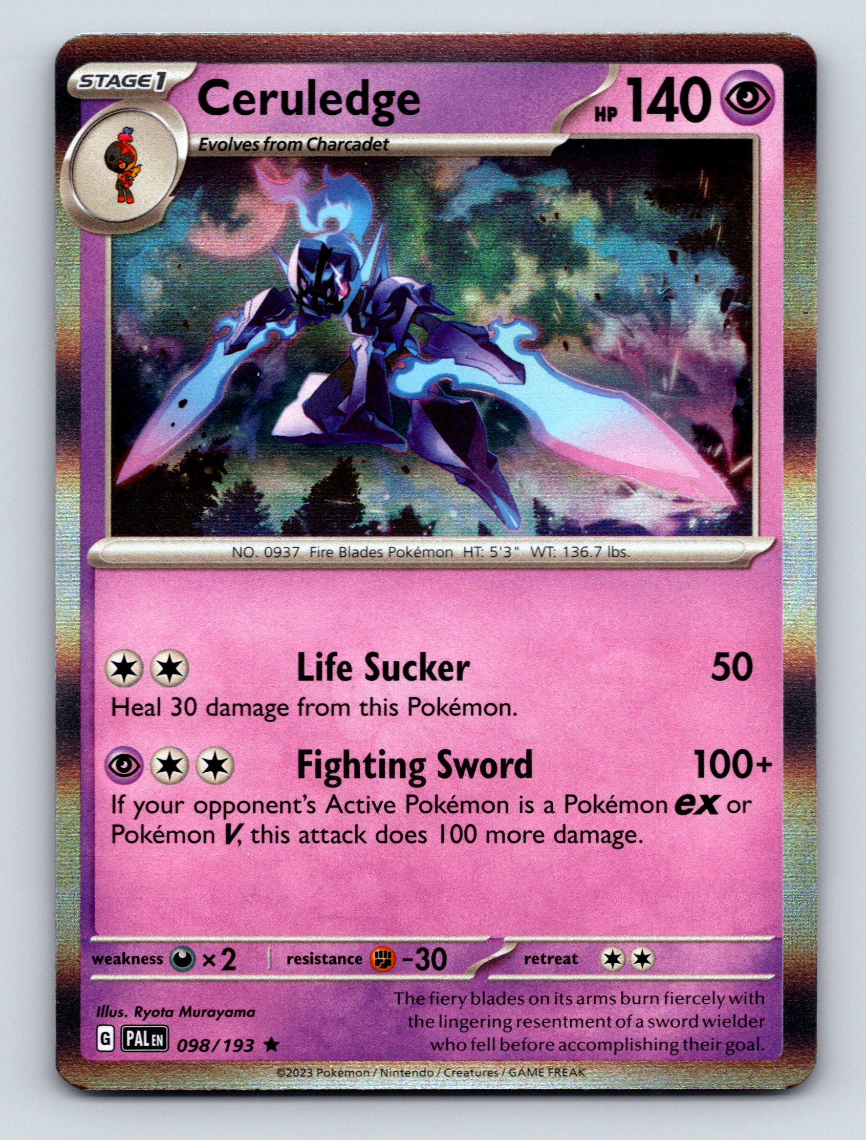 Stage 1 Ceruledge HP 140 Life Sucker Attack Holo Psychic Pokémon