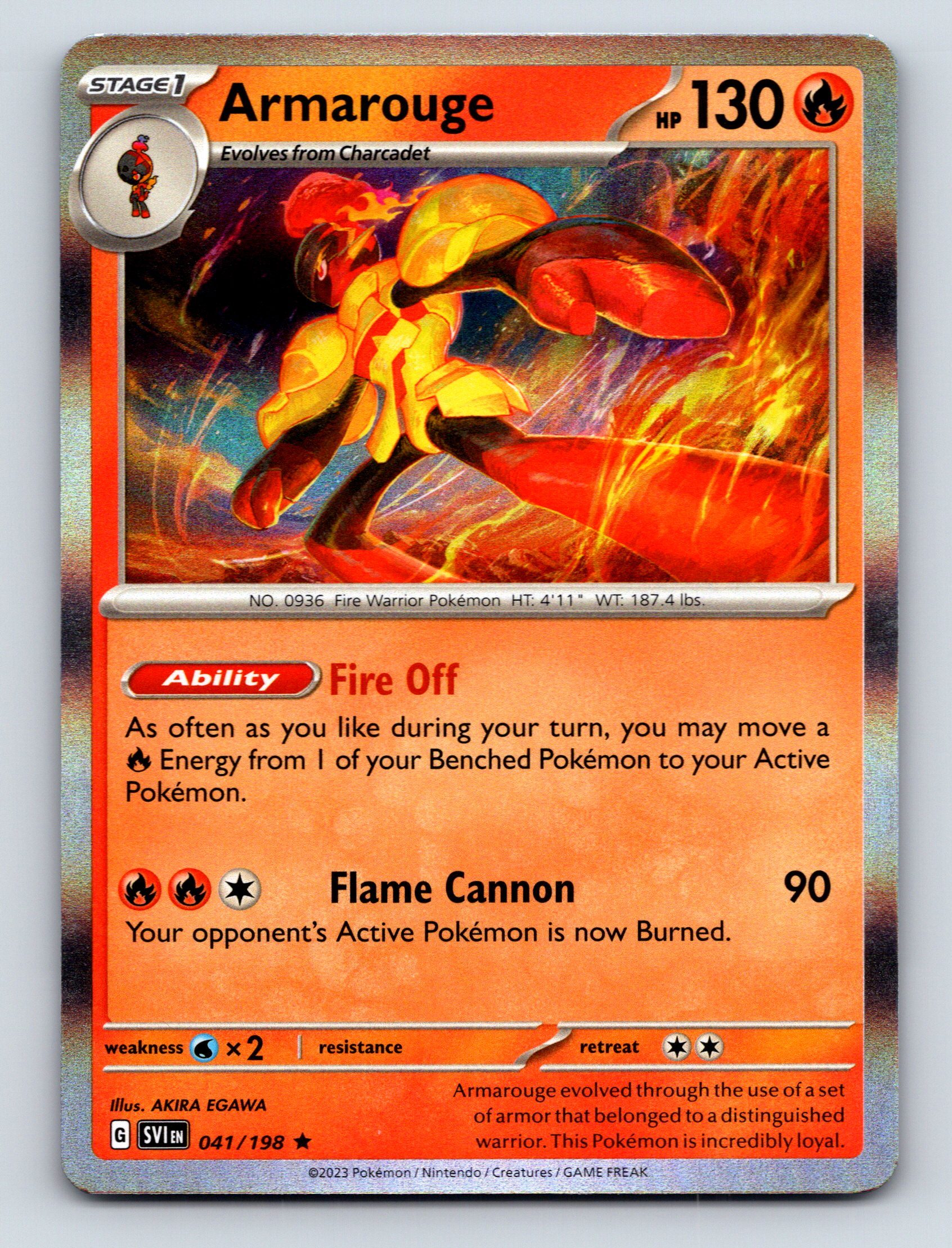 Stage 1 Armarouge HP 130 Flame Cannon Attack Fire Pokémon Orange