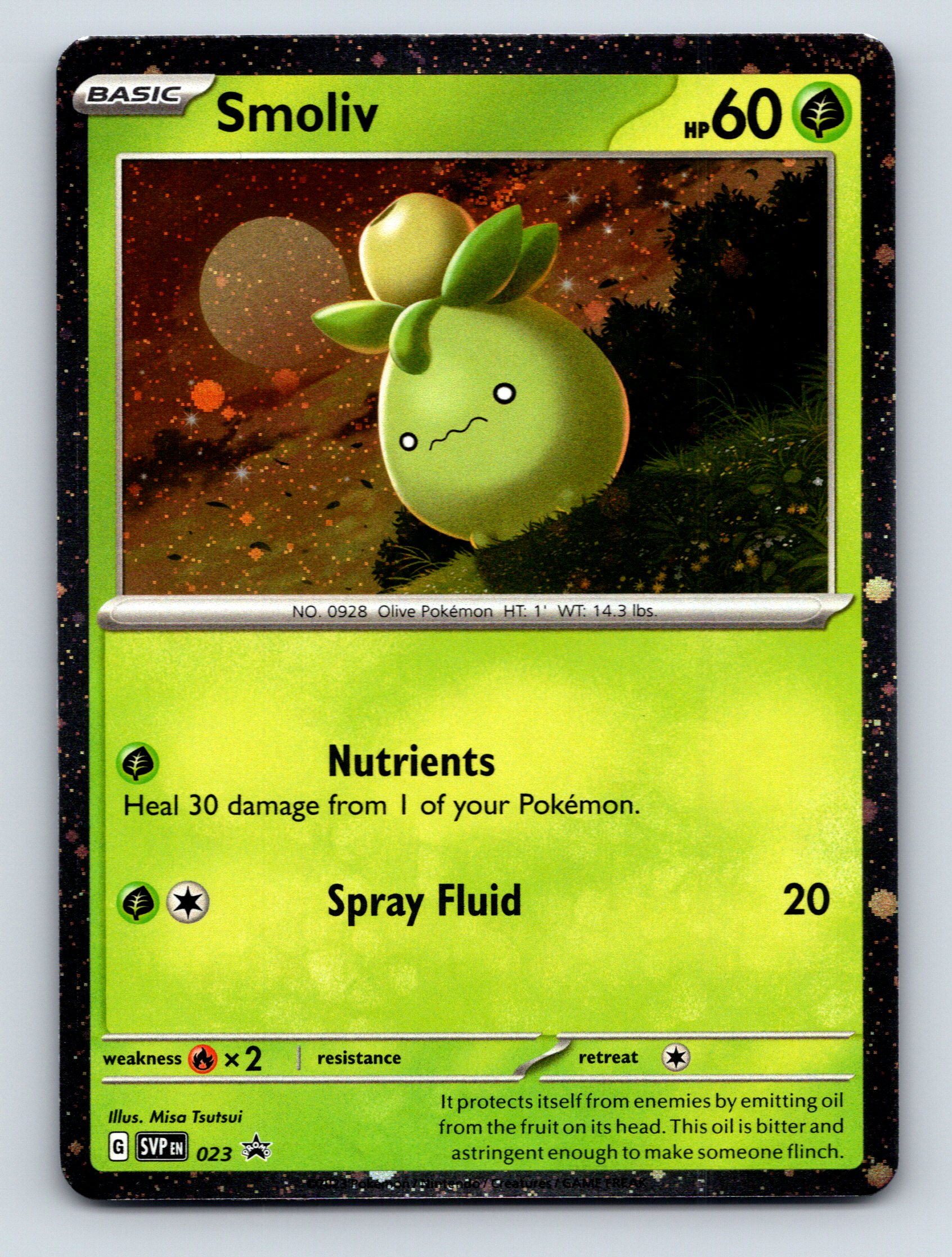 smoliv pokemon card Basic Smoliv HP 60 Nutrients Spray Fluid Rarity Green Pokémon Card